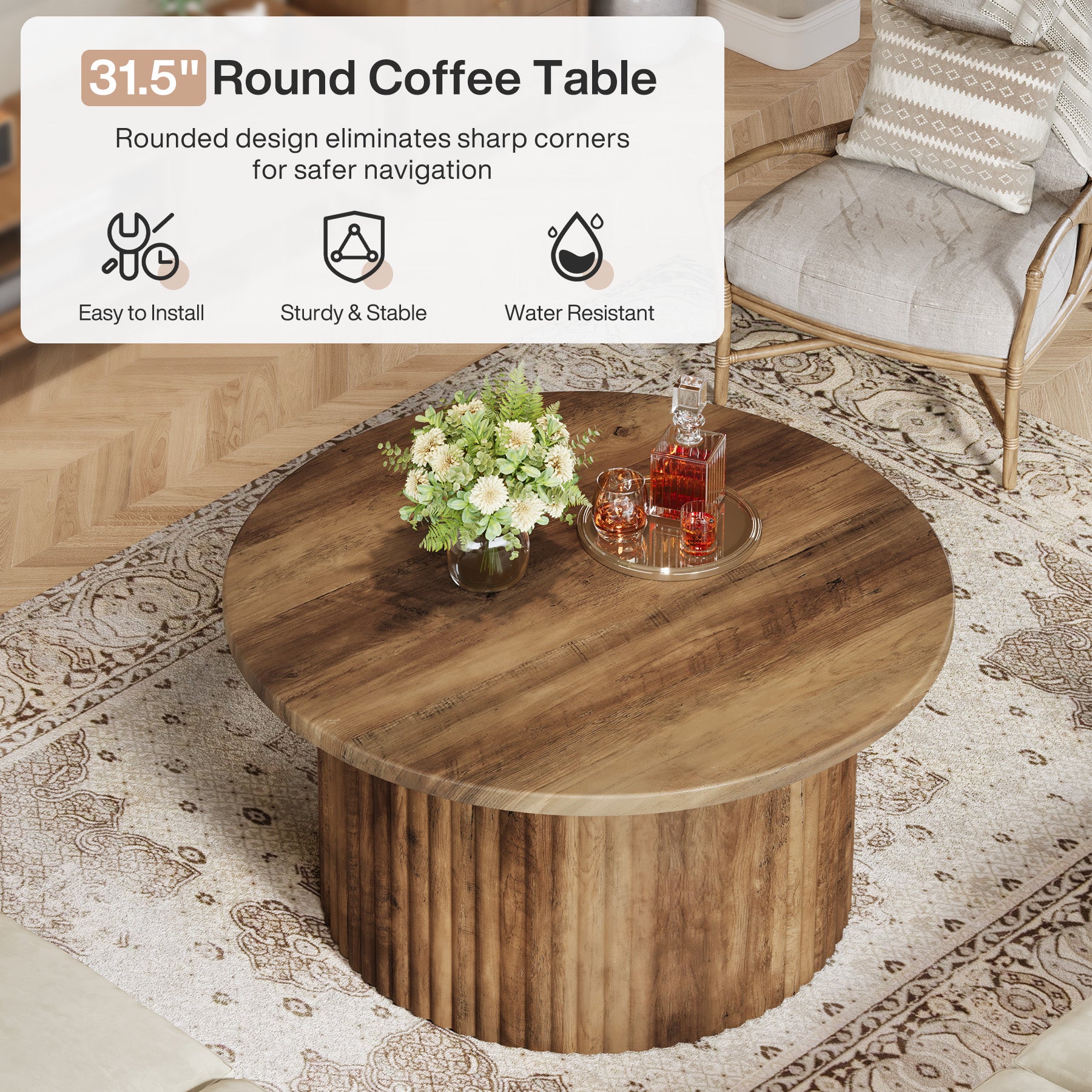 31.5" Coffee Table, Farmhouse Circle Center Table Sofa Side Table