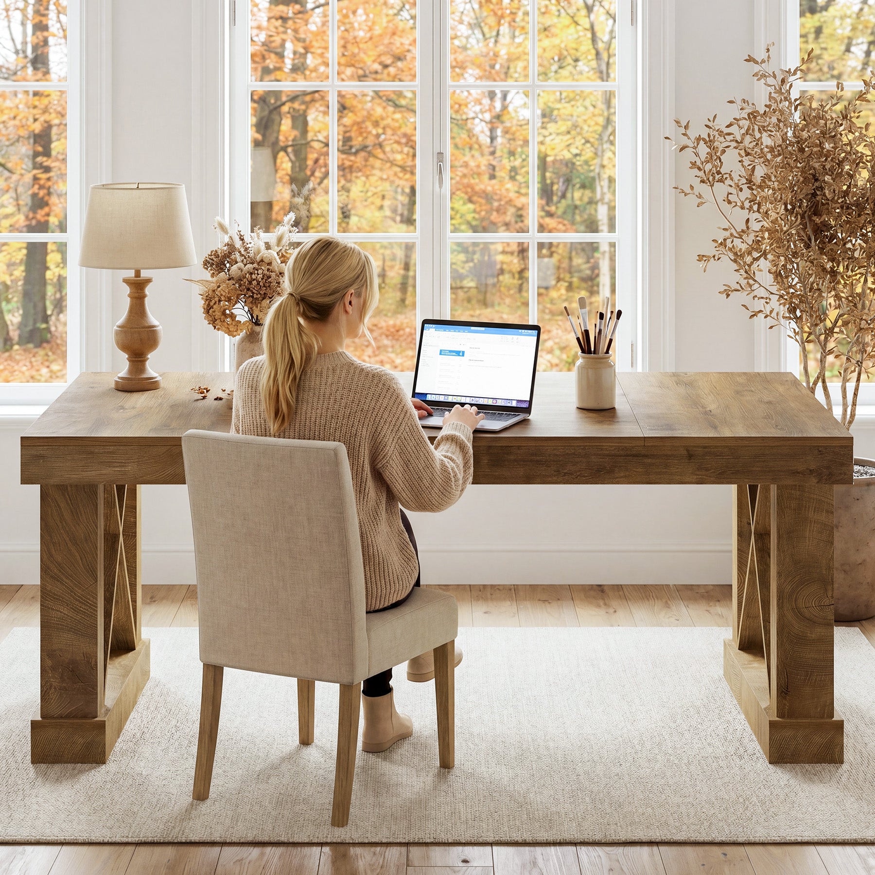 63" Executive Office Desk, Farmhouse Computer Desk with Heavy-Duty Frame for Home Office