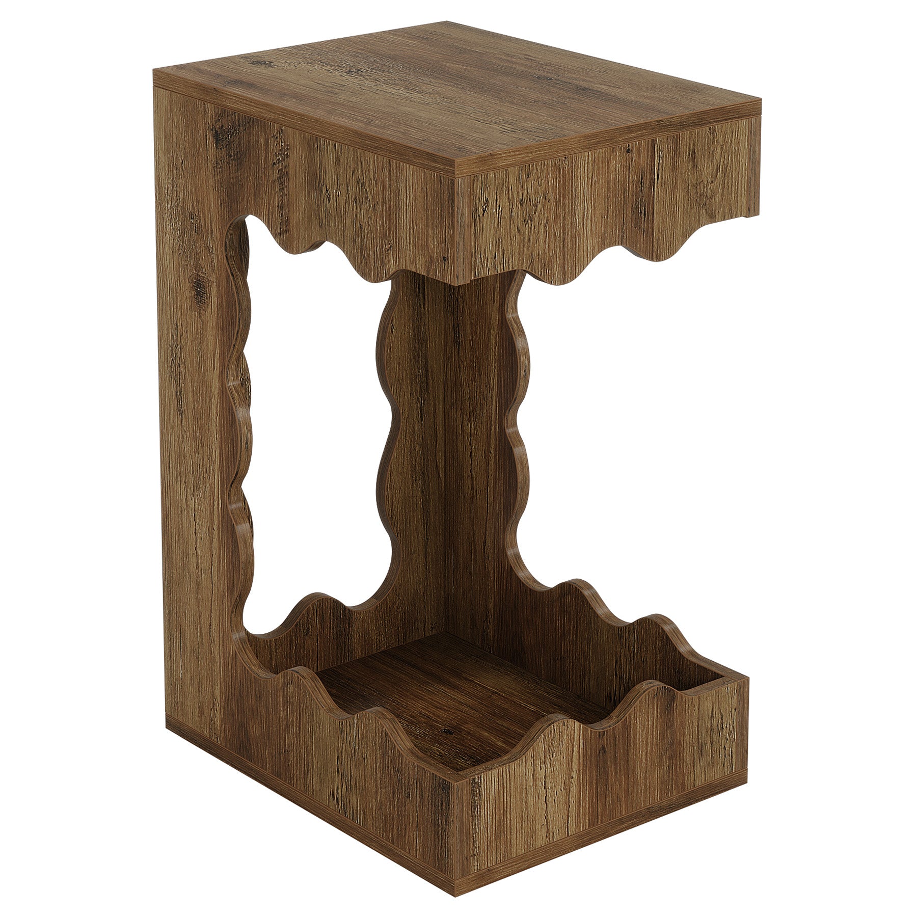 C-Shaped End Table, 2-Tier Side Table Farmhouse Nightstand