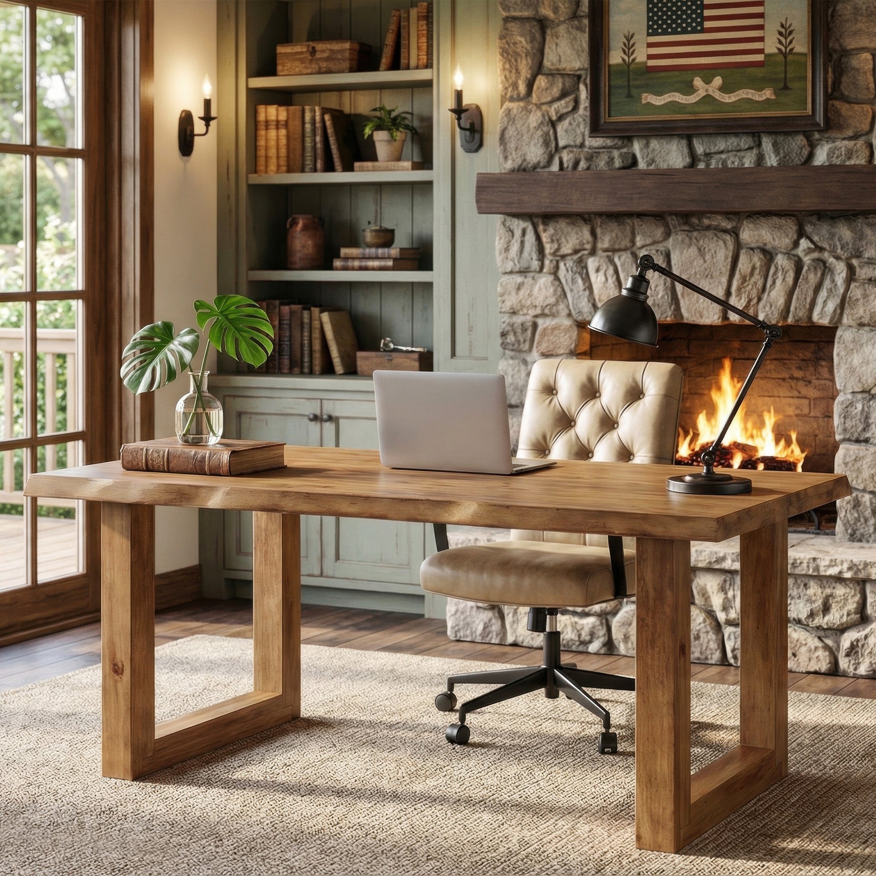 63" Solid Wood Computer Desk, Rectangular Executive Desk Home Office Desk