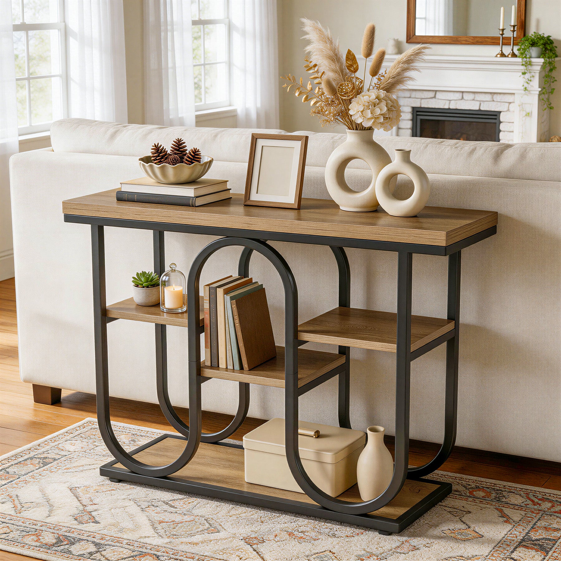 41.3" Console Table, 4-Tier Sofa Table Entryway Table with Open Shelves