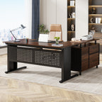 Industrial L-Shaped Desk, 63" Executive Desk with File Cabinet