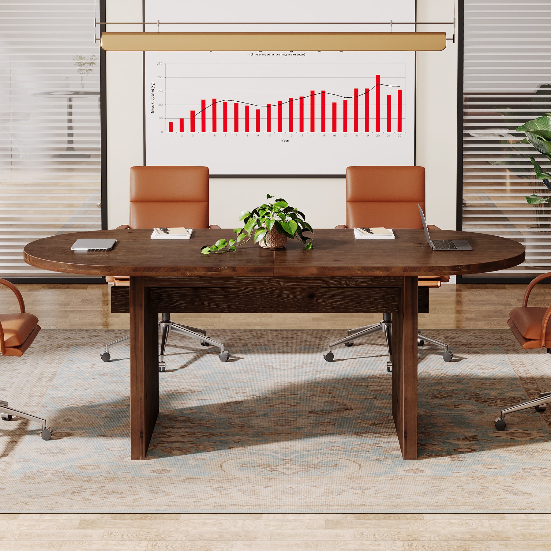 Solid Wood Conference Table, 63" Oval Executive Desks with Wood Base