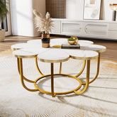 Modern Coffee Table, Flower-Shaped Center Table with Faux Marble Tabletop 3