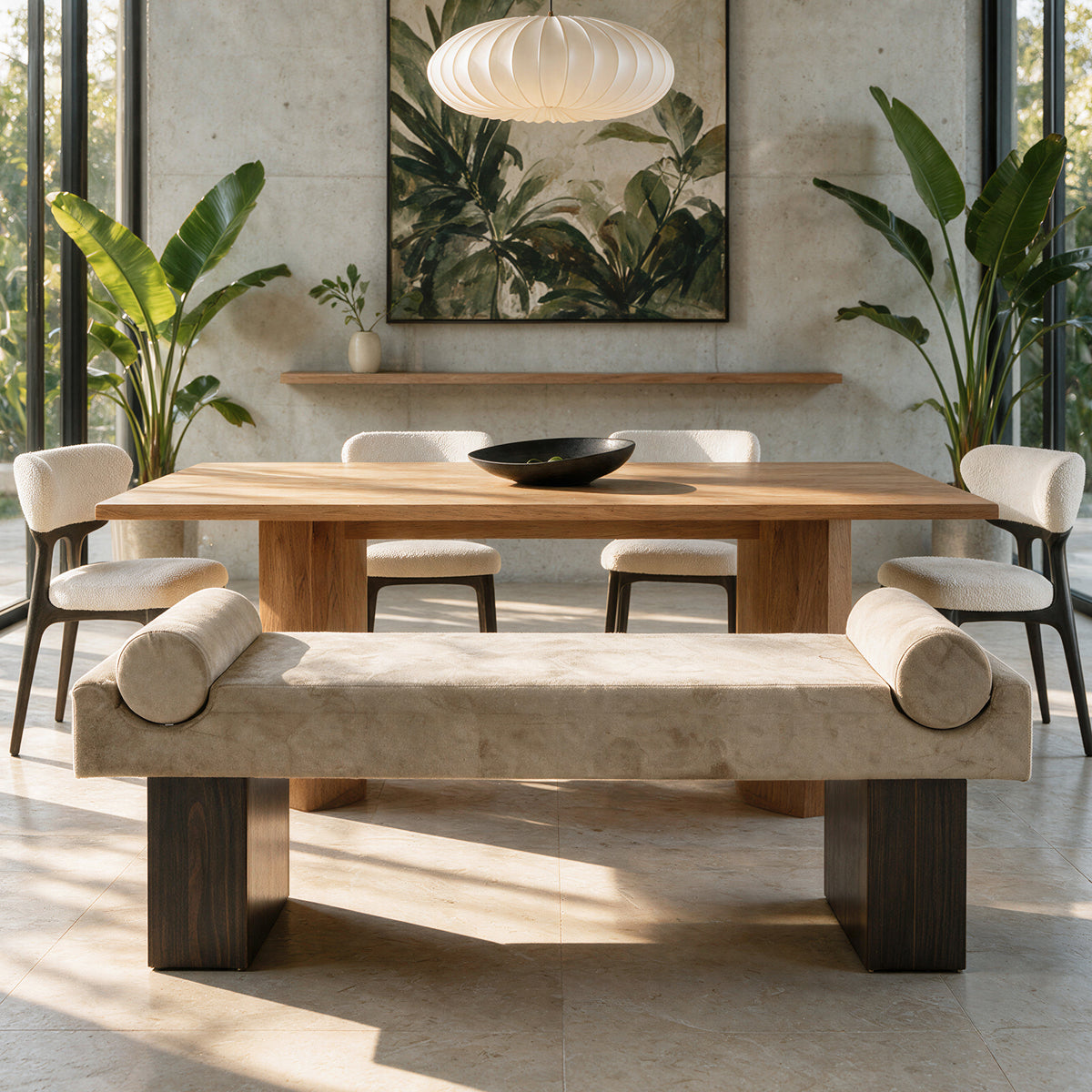 55.3" Upholstered Dining Bench, Modern Kitchen Bench with Roll Arms