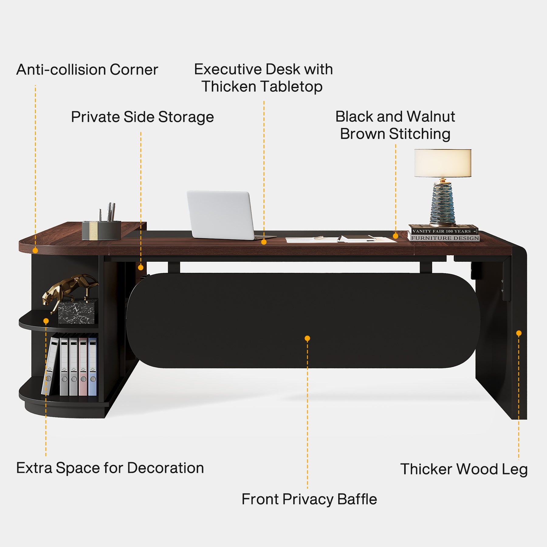 Large 80" L-Shaped Computer Desk with Storage Drawers, Executive Office Workstation