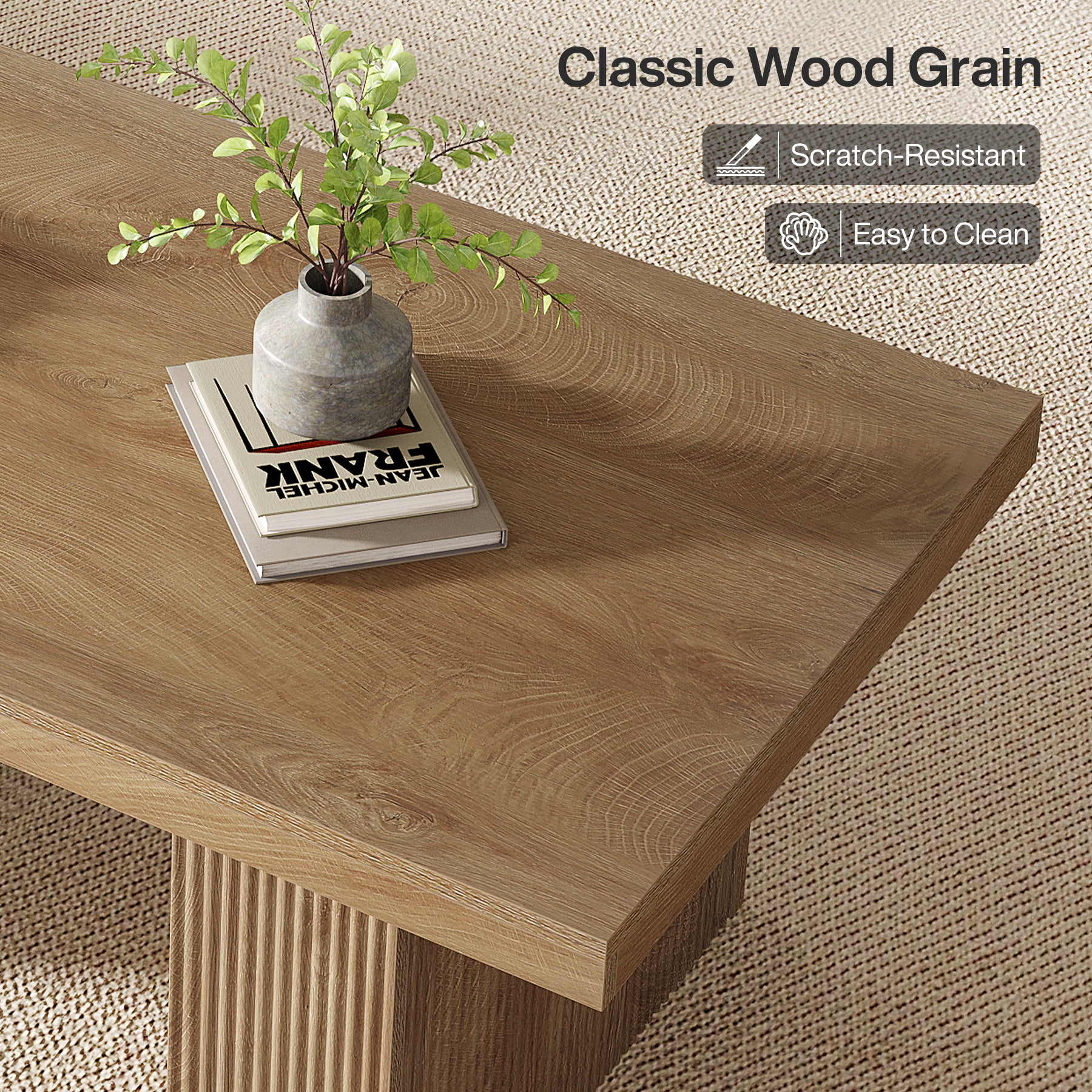 47.2" Wooden Coffee Table, Rectangle Center Table with Thick Base