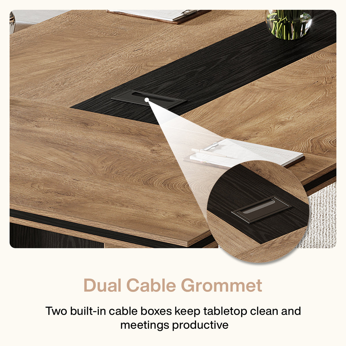 94" Conference Table for 8-10, Office Meeting Table with Rectangular Cable Grommet