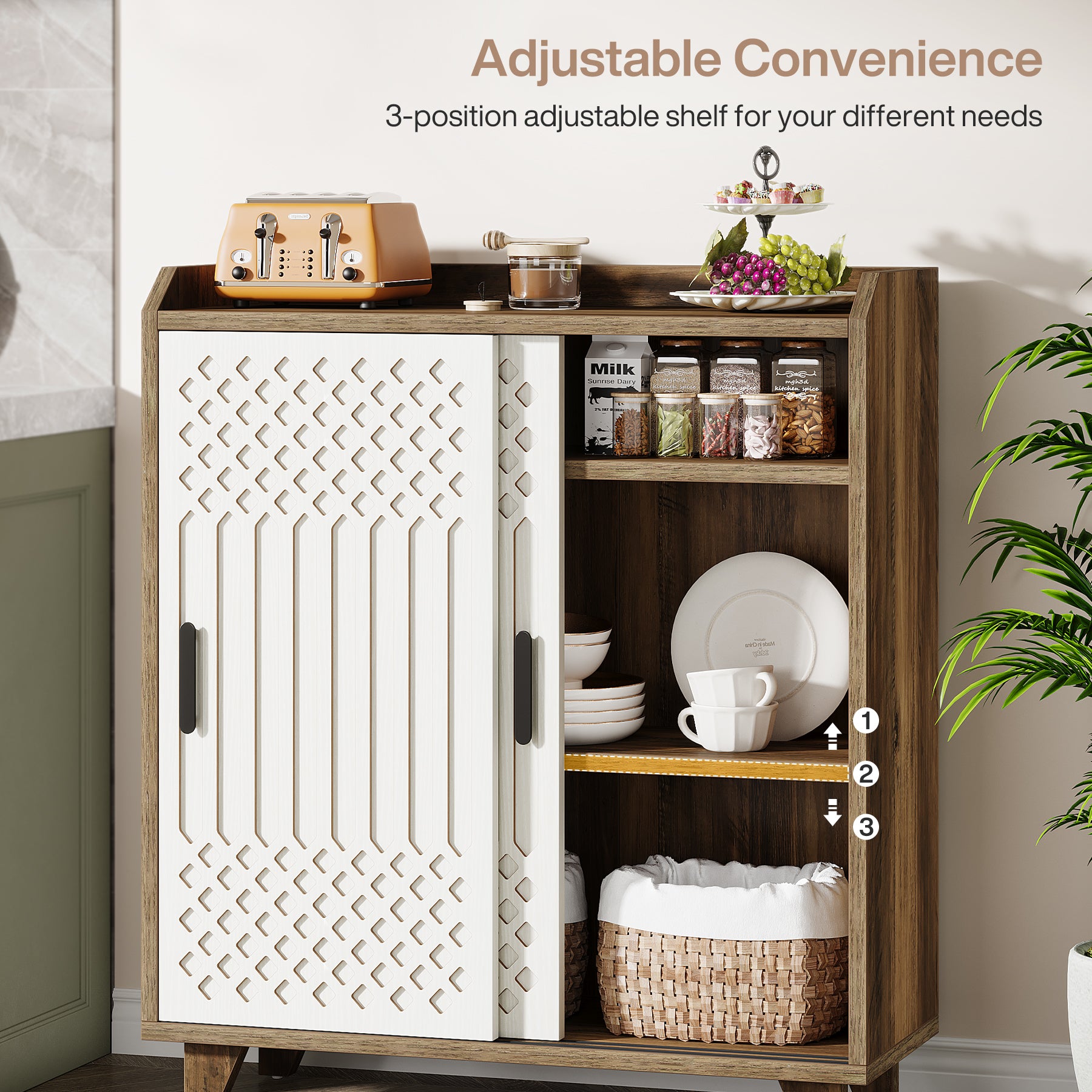 Farmhouse Sideboard Buffet Cabinet with Sliding Doors & Adjustable Shelves