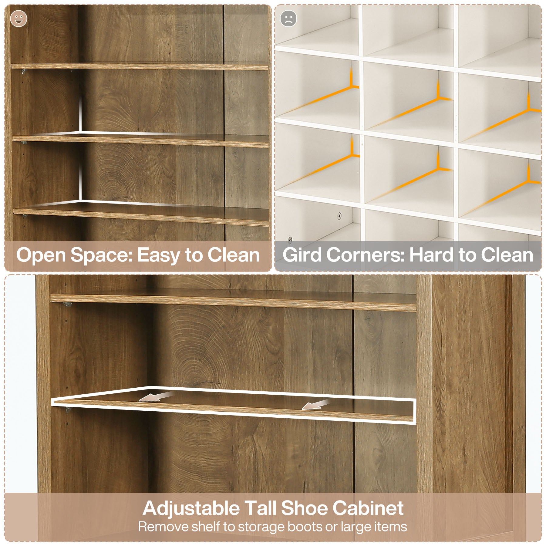 8-Tier Tall Shoe Rack, Farmhouse Footwear Organizer Storage Shelf for 40 Shoes