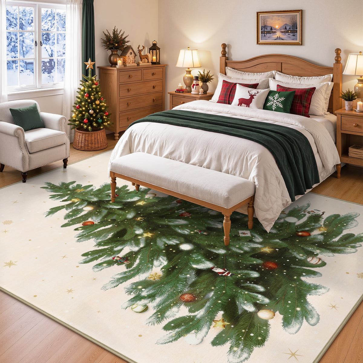 Tribesigns Christmas Tree Washable Runner Rug for Hallway Entryway