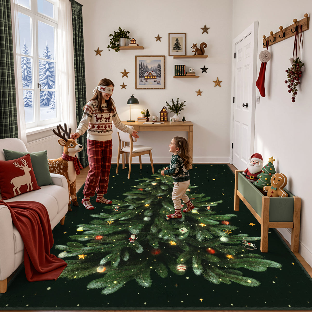 Tribesigns Christmas Tree Washable Runner Rug for Hallway Entryway