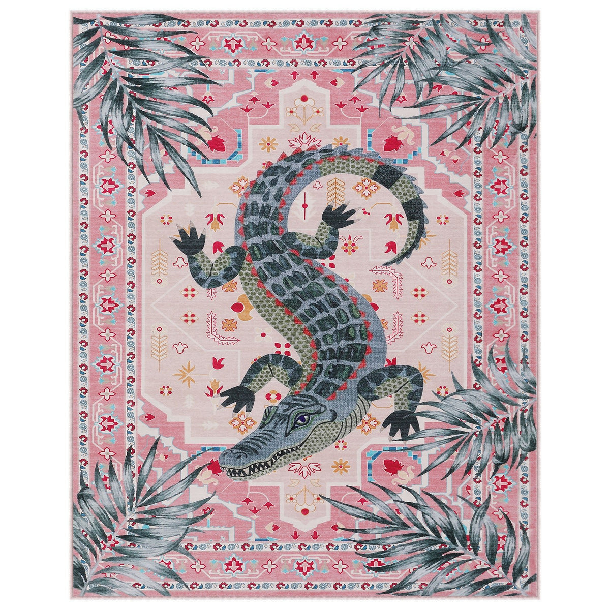 Vintage Alligator Print Area Rug, Washable Non-Slip Soft Low-Pile Carpet, Bedroom Living Room Kids