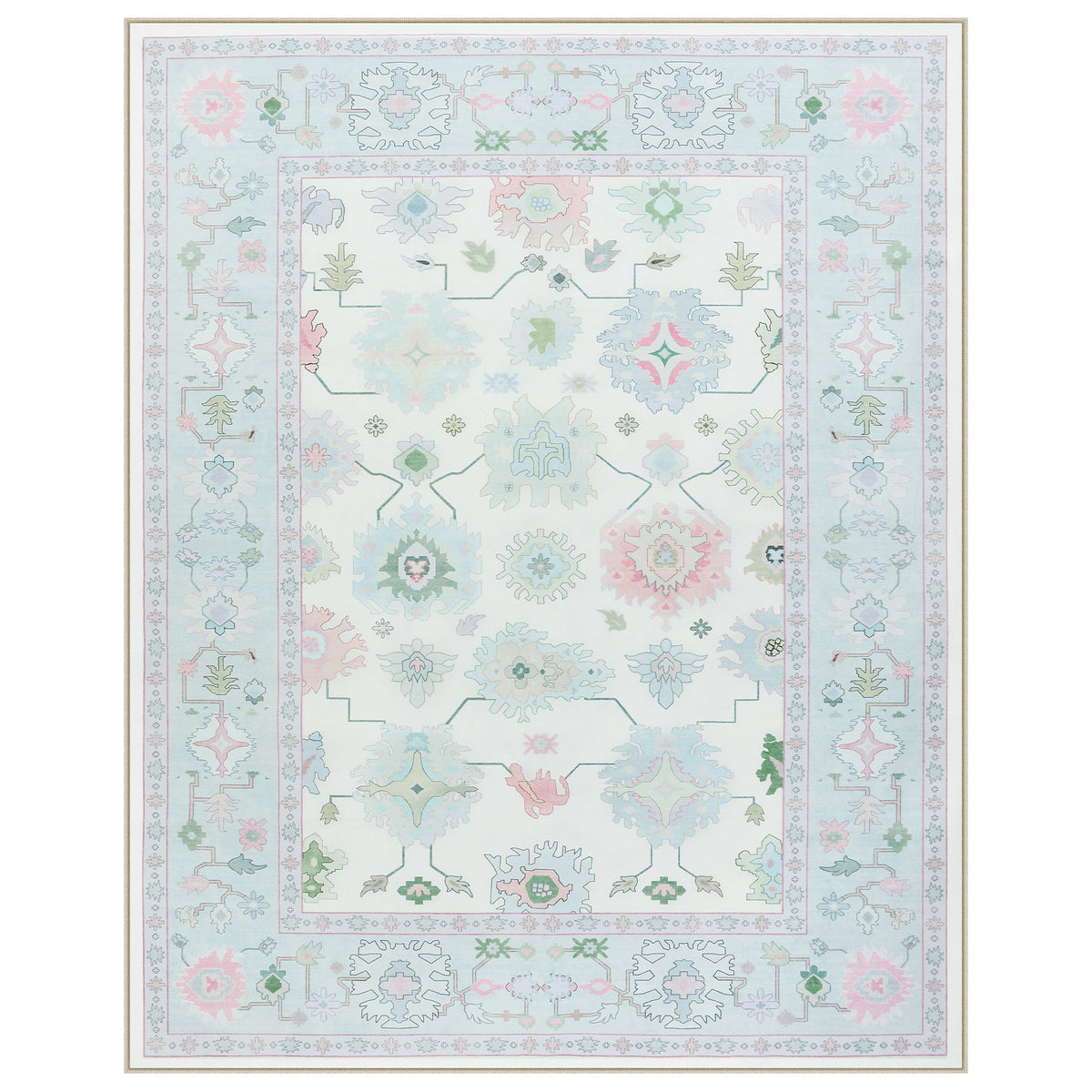 5x7/8x10/9x12 Boho Oushak Area Rug, Floral Washable Non Slip Low Pile Area Rug, Oeko-Tex Certified