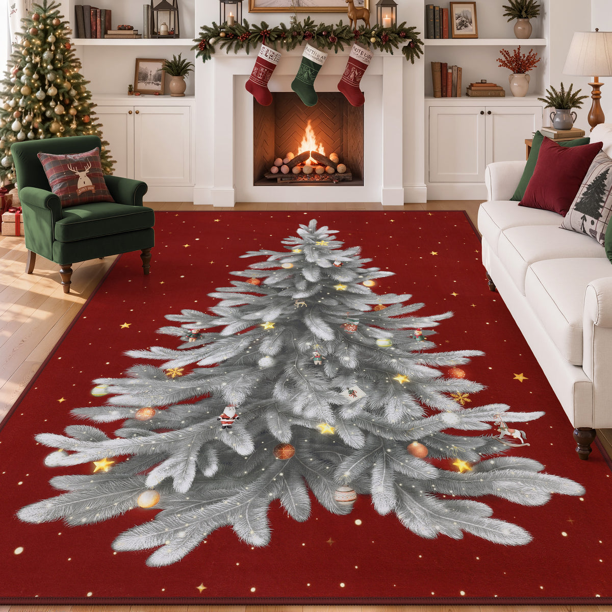 Tribesigns Christmas Tree Washable Runner Rug for Hallway Entryway