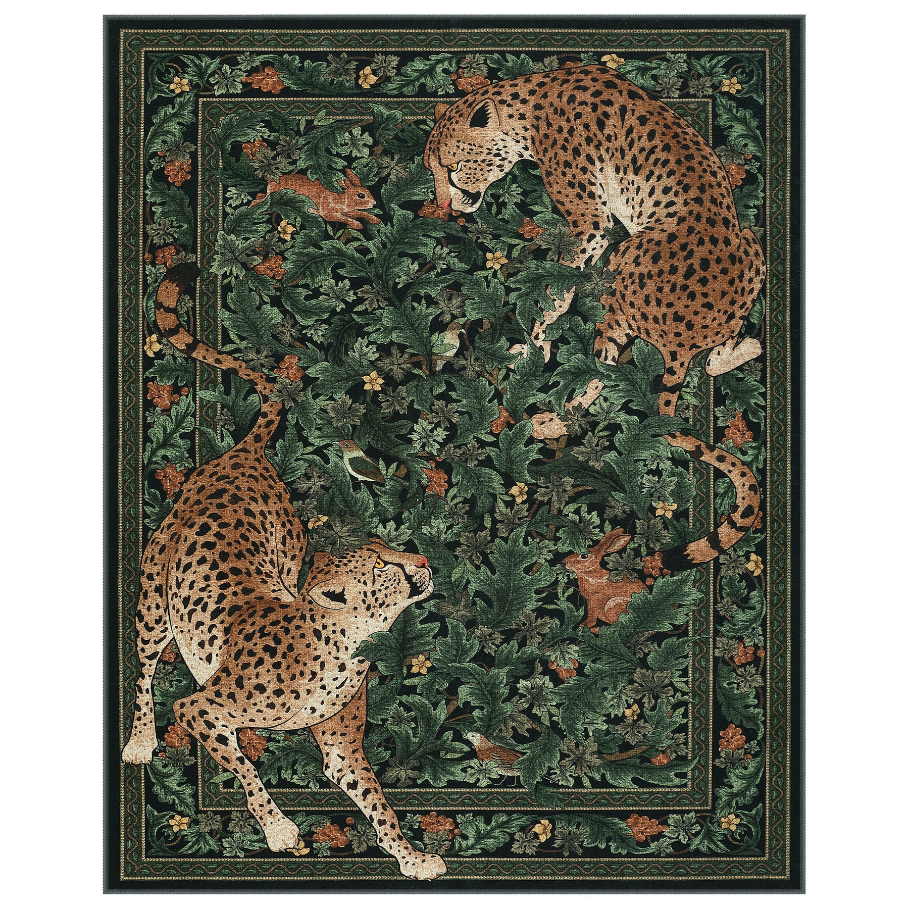 Morris Jungle Leopard Print Rug, Non Slip Washable Area Rug for Living Room, Bedroom