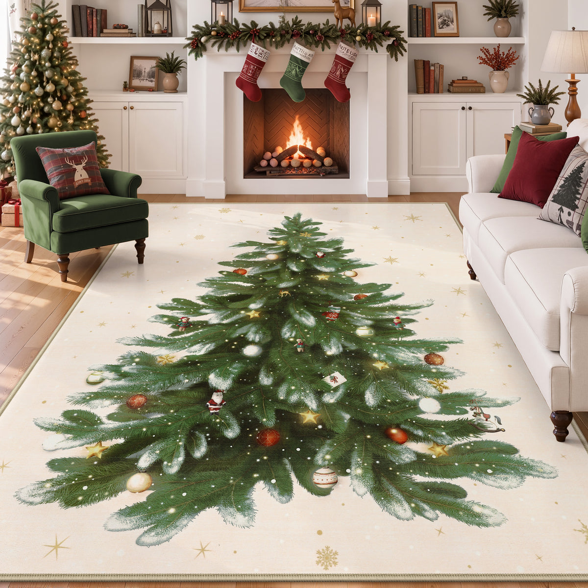Tribesigns Christmas Tree Washable Runner Rug for Hallway Entryway