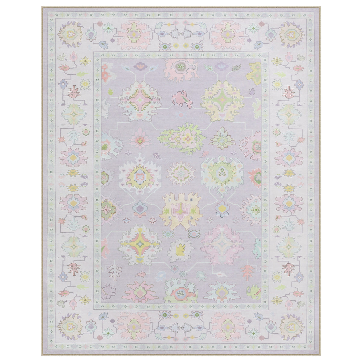 5x7/8x10/9x12 Boho Oushak Area Rug, Floral Washable Non Slip Low Pile Area Rug, Oeko-Tex Certified