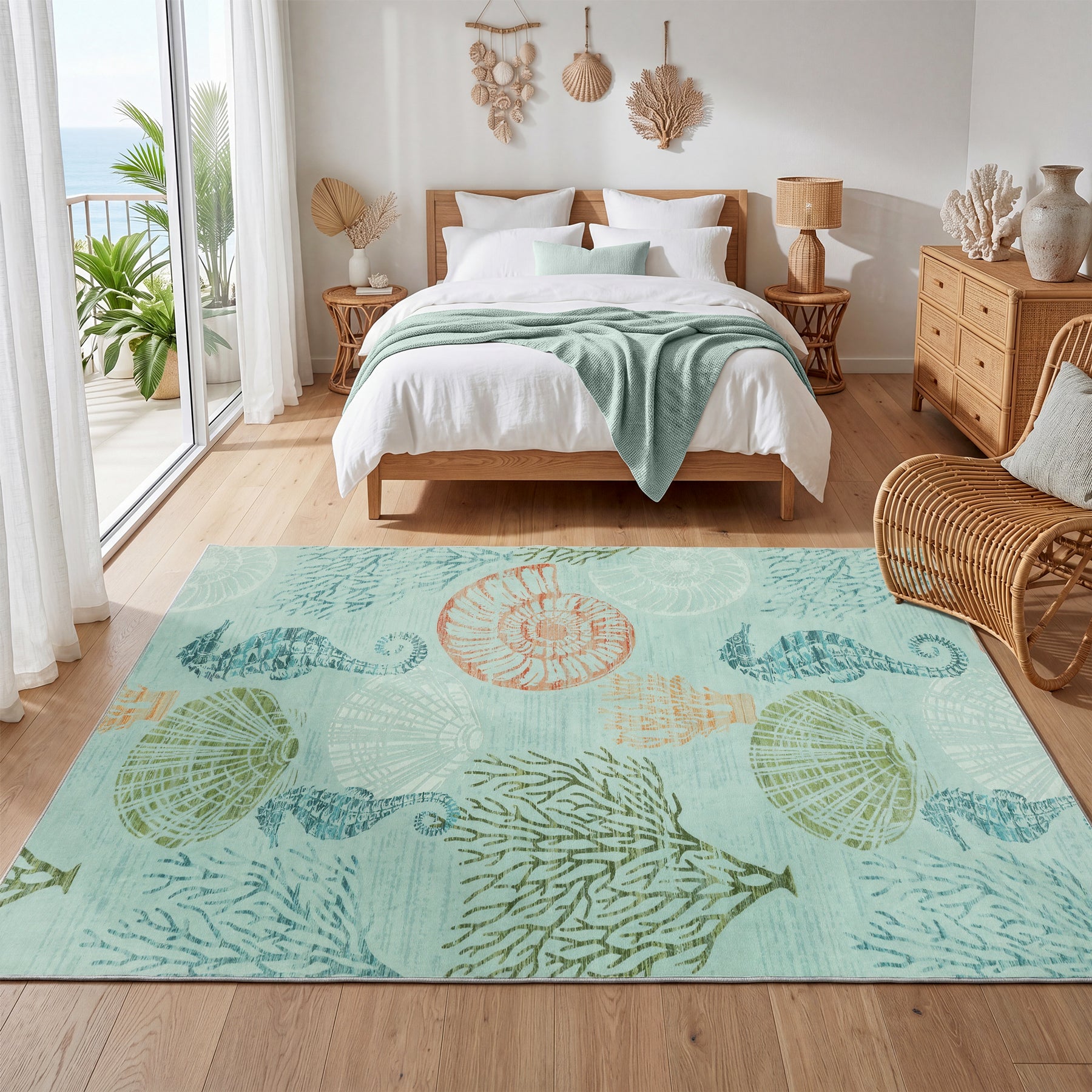 2x6/5x7/8x10 Boho Coastal Area Rug, Washable Non Slip Animal Indoor Carpet for Living room Bedroom, Oeko-Tex Certified