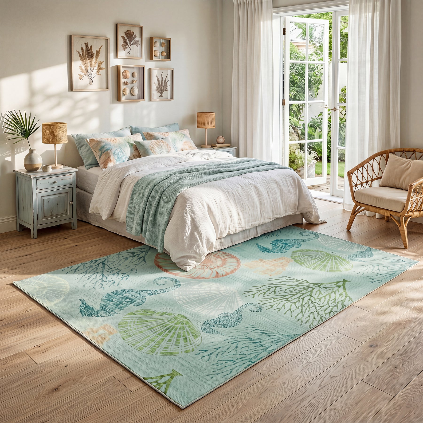 2x6/5x7/8x10 Boho Coastal Area Rug, Washable Non Slip Animal Indoor Carpet for Living room Bedroom, Oeko-Tex Certified
