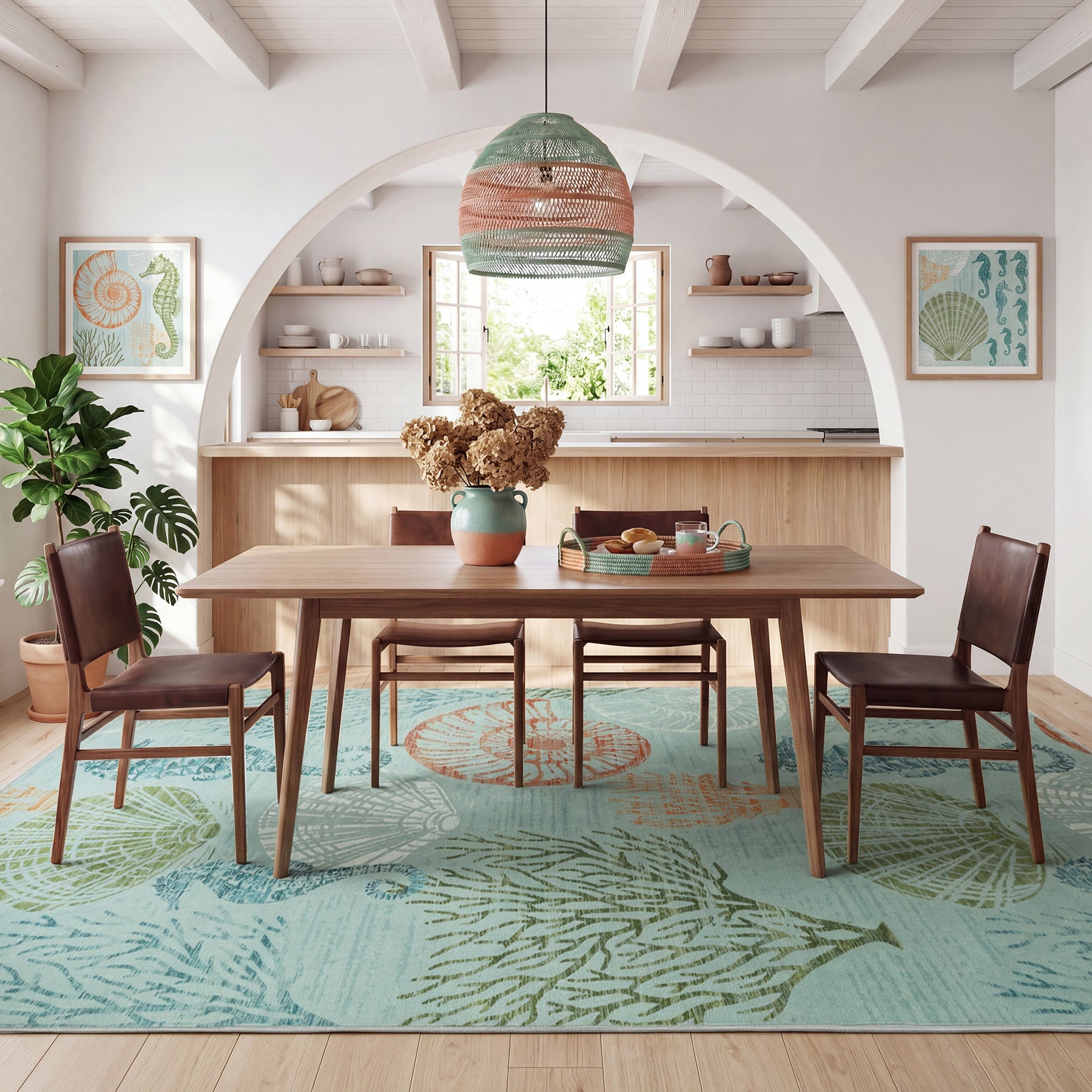 2x6/5x7/8x10 Boho Coastal Area Rug, Washable Non Slip Animal Indoor Carpet for Living room Bedroom, Oeko-Tex Certified