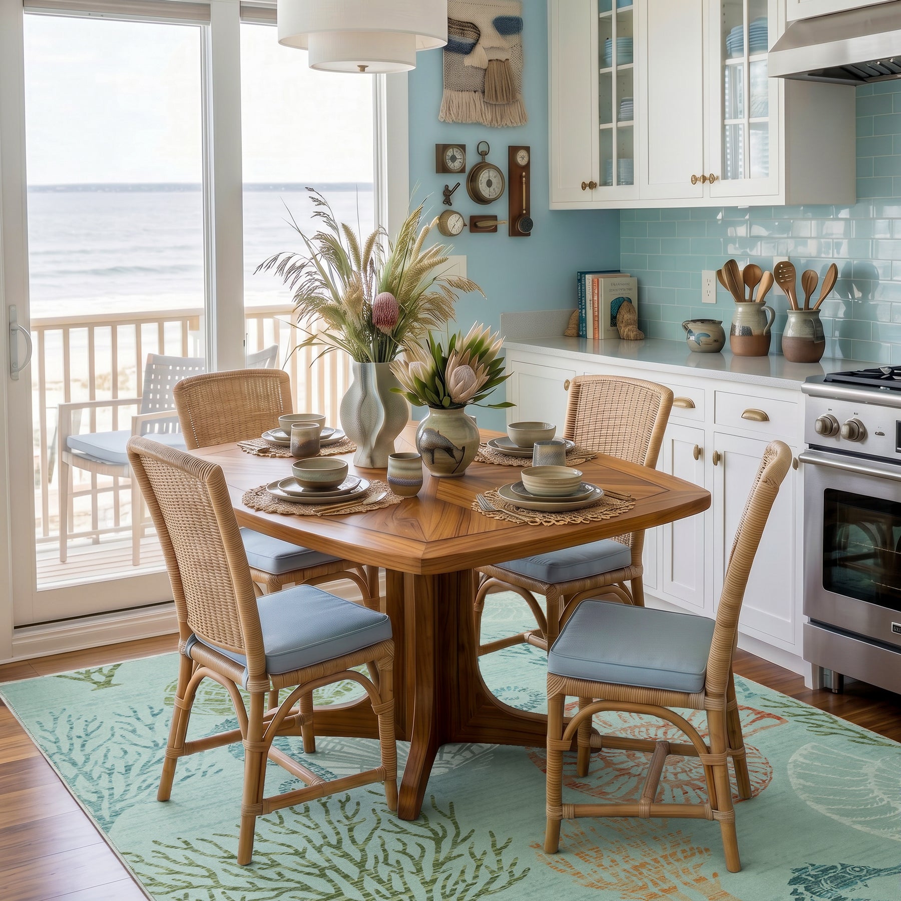 2x6/5x7/8x10 Boho Coastal Area Rug, Washable Non Slip Animal Indoor Carpet for Living room Bedroom, Oeko-Tex Certified