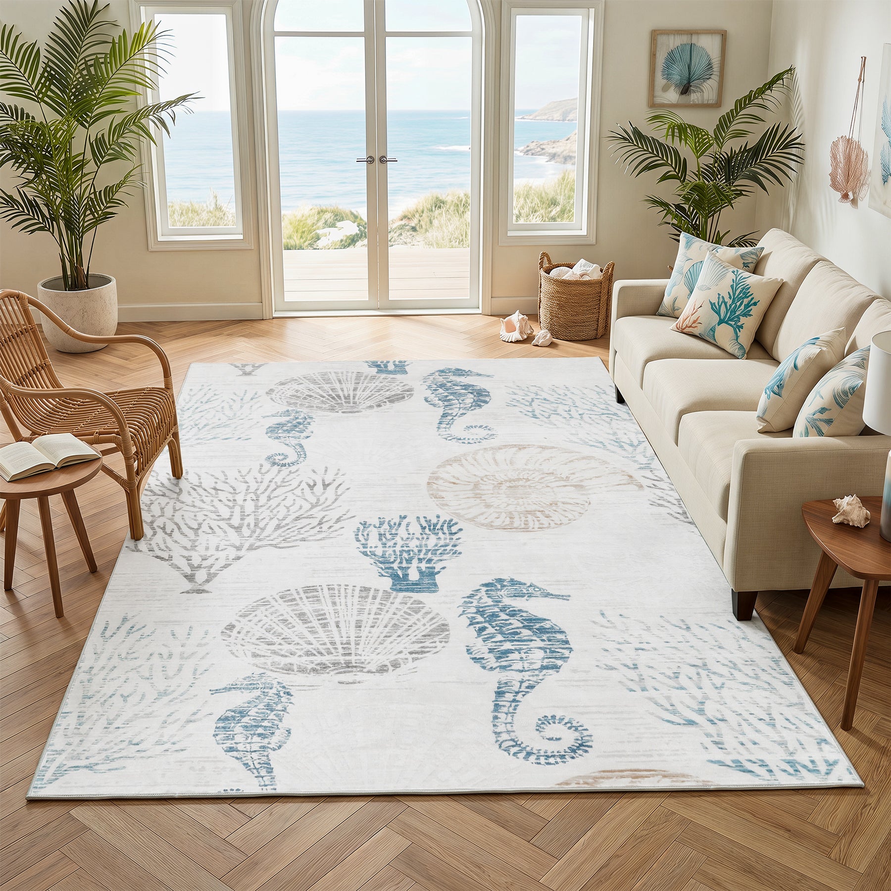 2x6/5x7/8x10 Boho Coastal Area Rug, Washable Non Slip Animal Indoor Carpet for Living room Bedroom, Oeko-Tex Certified