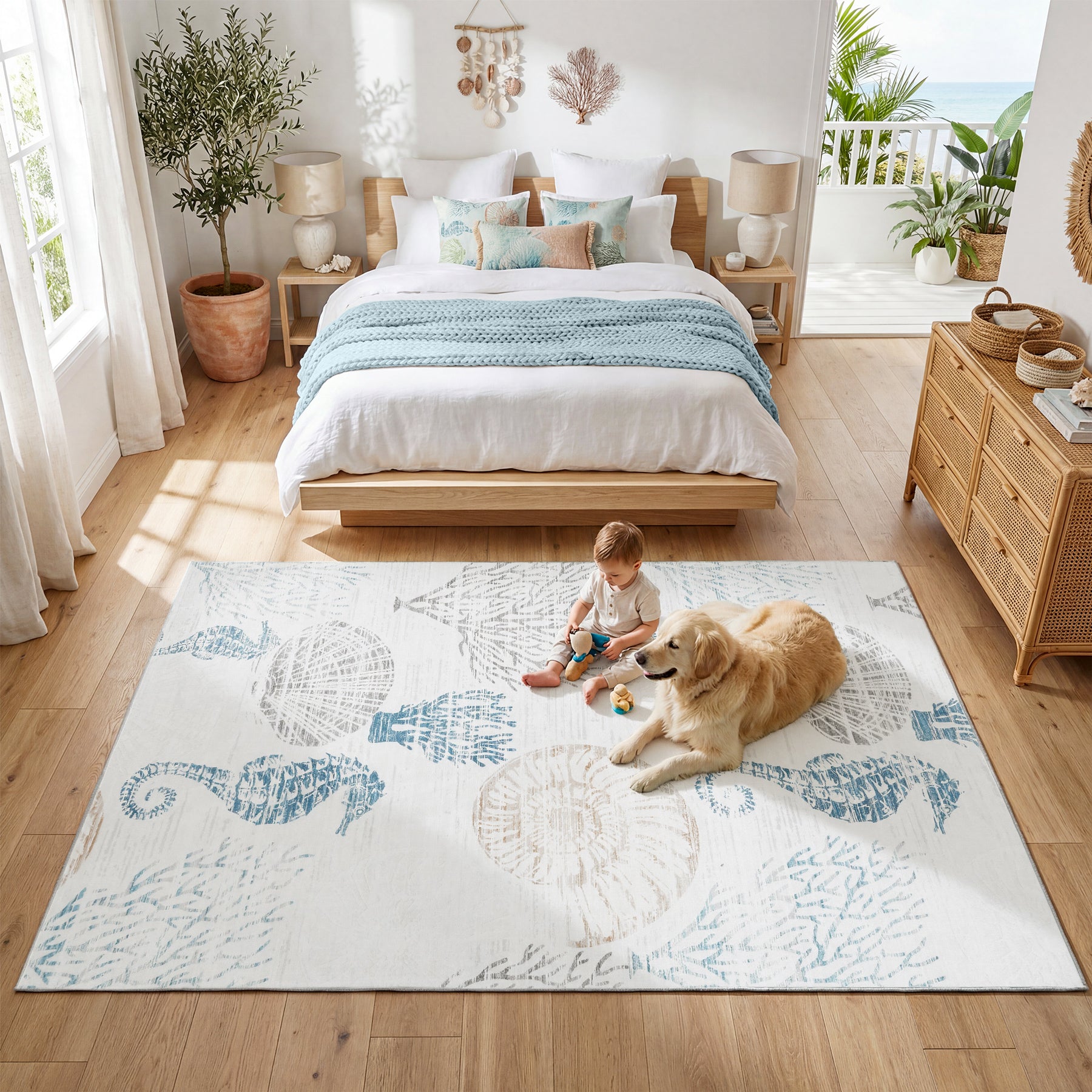 2x6/5x7/8x10 Boho Coastal Area Rug, Washable Non Slip Animal Indoor Carpet for Living room Bedroom, Oeko-Tex Certified
