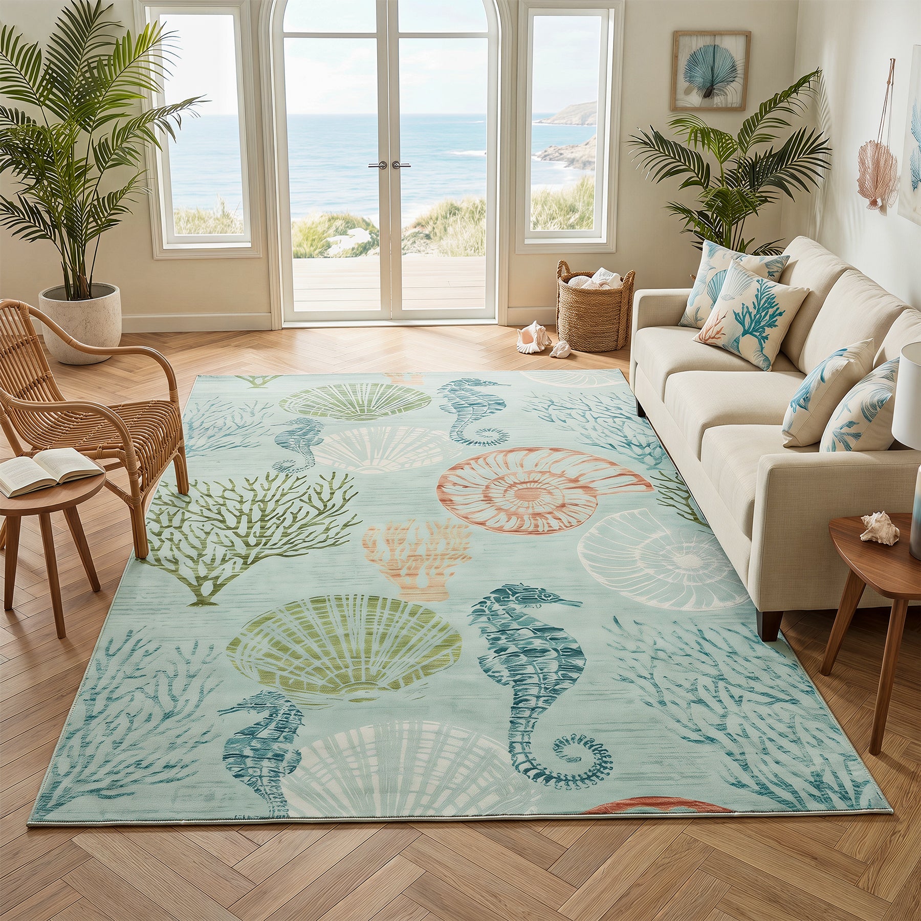 2x6/5x7/8x10 Boho Coastal Area Rug, Washable Non Slip Animal Indoor Carpet for Living room Bedroom, Oeko-Tex Certified