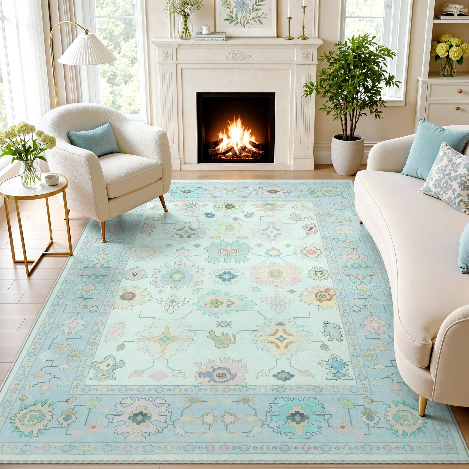 8x10 Boho Oushak Area Rug#Color_Mint BLue