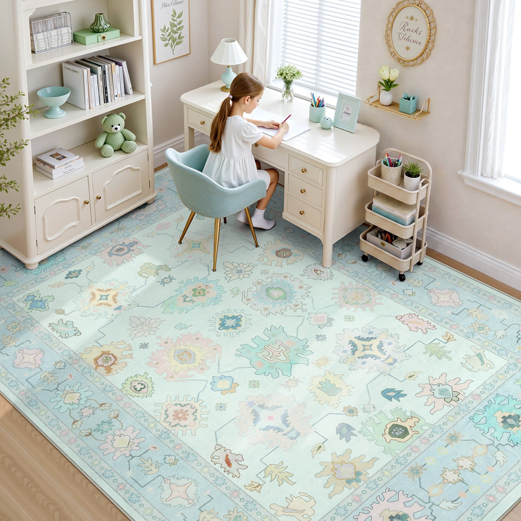 5x7/8x10/9x12 Boho Oushak Area Rug, Colorful Washable Non-Slip Indoor Carpet Oriental Floral, Oeko-Tex Certified