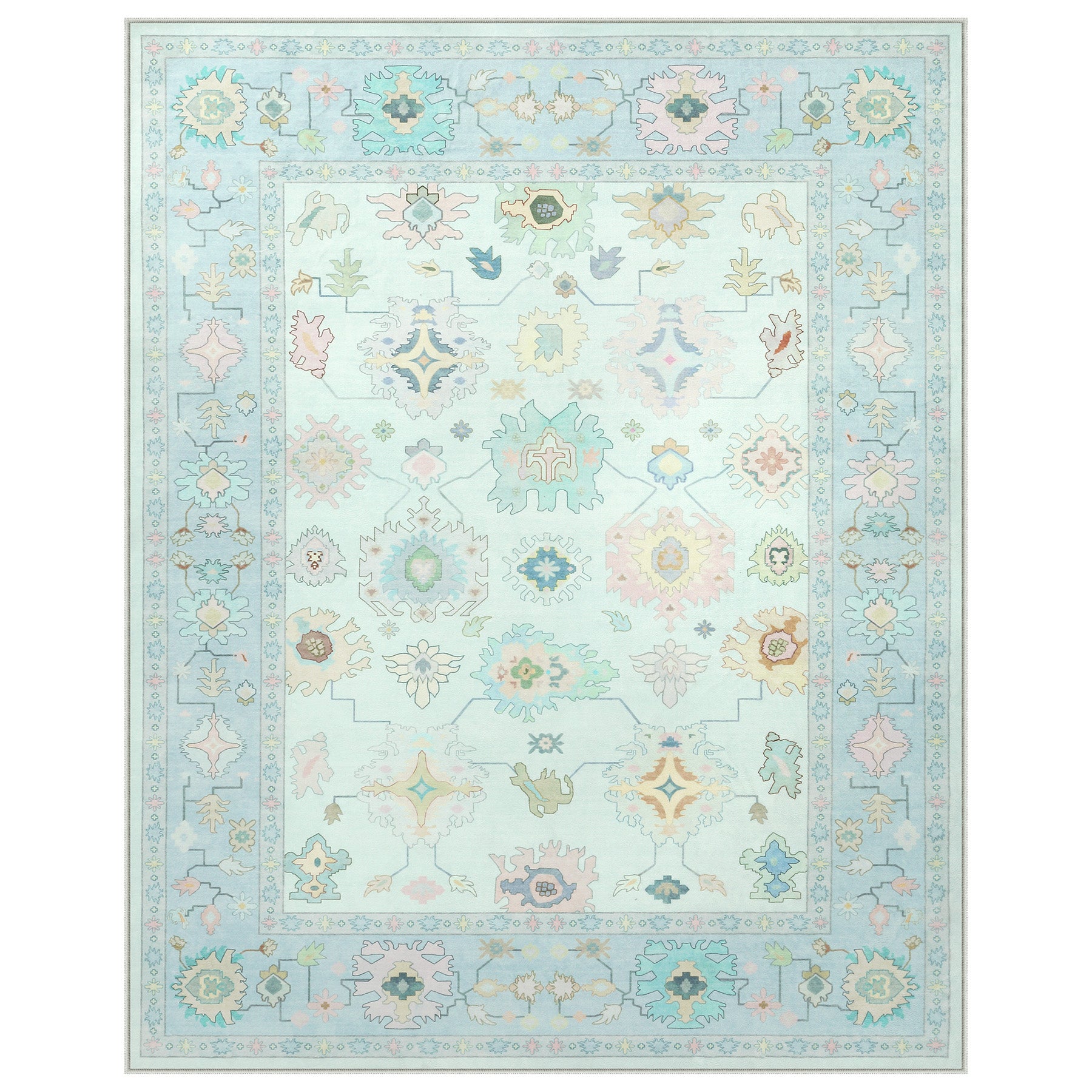 5x7/8x10/9x12 Boho Oushak Area Rug, Colorful Washable Non-Slip Indoor Carpet Oriental Floral, Oeko-Tex Certified