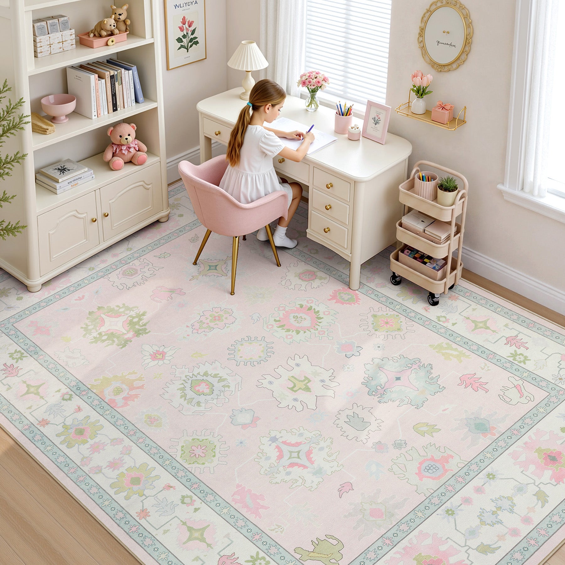 5x7/8x10/9x12 Boho Oushak Area Rug, Colorful Washable Non-Slip Indoor Carpet Oriental Floral, Oeko-Tex Certified