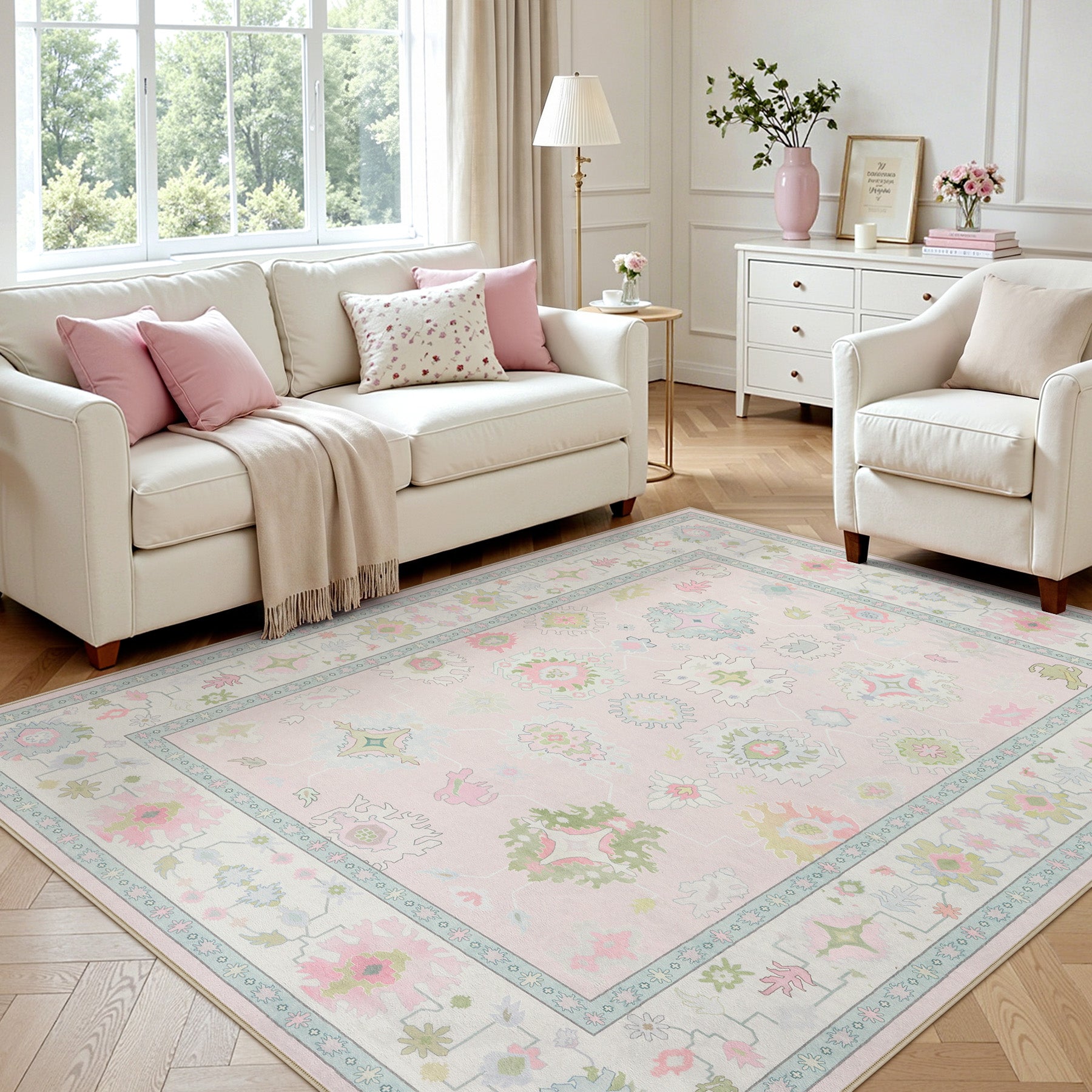 5x7/8x10/9x12 Boho Oushak Area Rug, Colorful Washable Non-Slip Indoor Carpet Oriental Floral, Oeko-Tex Certified