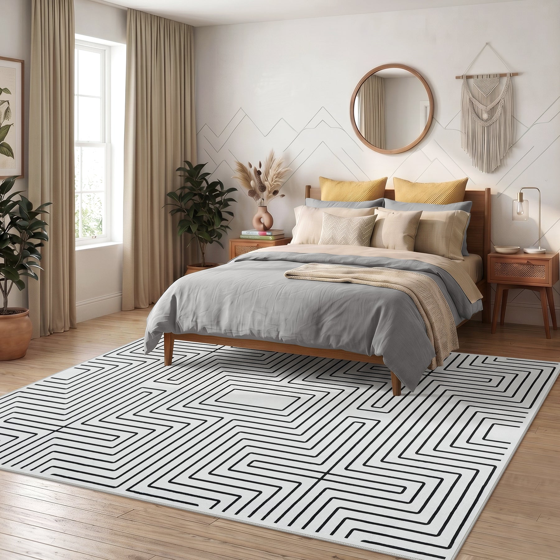 5x7/8x10 Machine Washable Area Rug, Modern Geometric Non-Slip Low Pile Indoor Carpet for Living Room, Oeko-Tex Certified