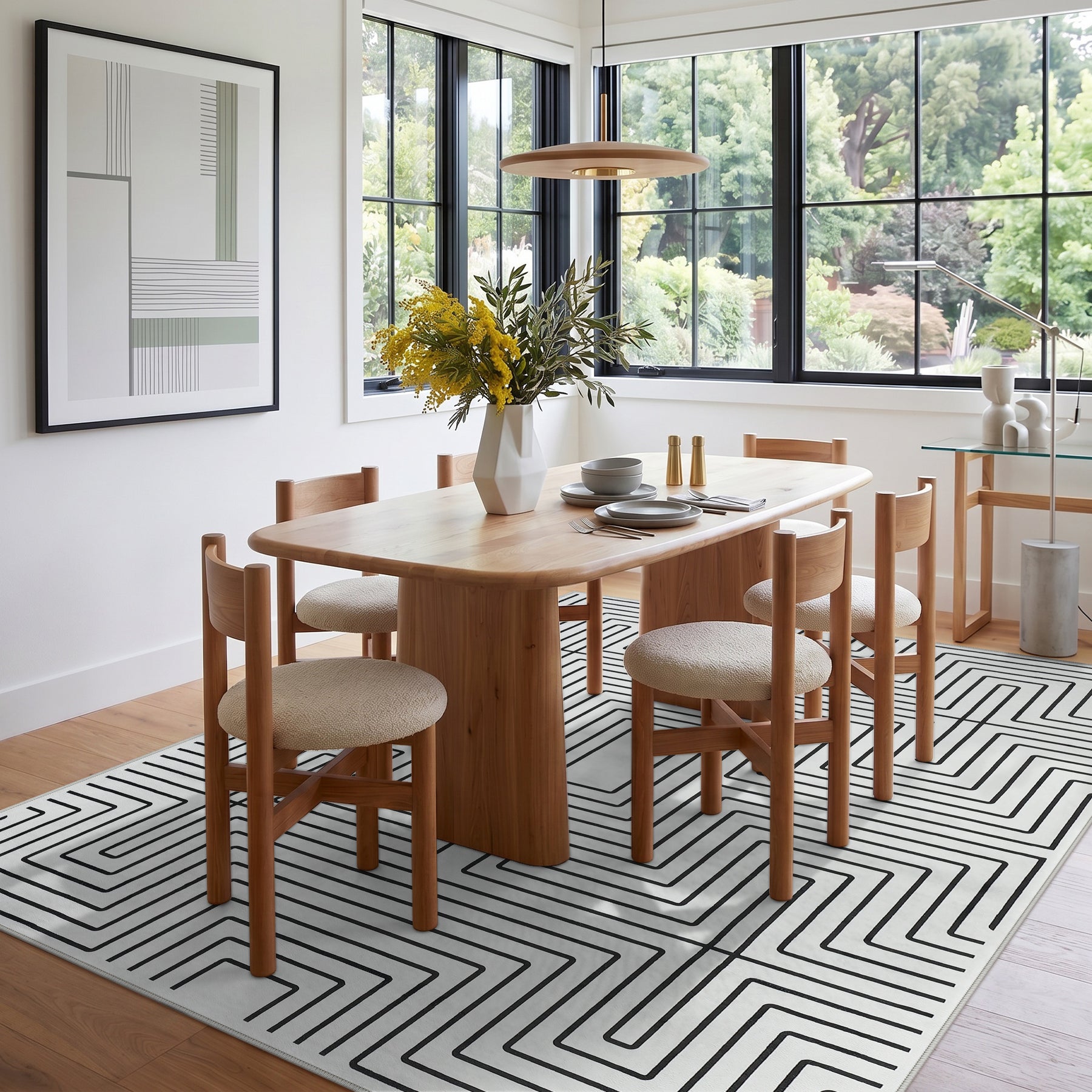 5x7/8x10 Machine Washable Area Rug, Modern Geometric Non-Slip Low Pile Indoor Carpet for Living Room, Oeko-Tex Certified