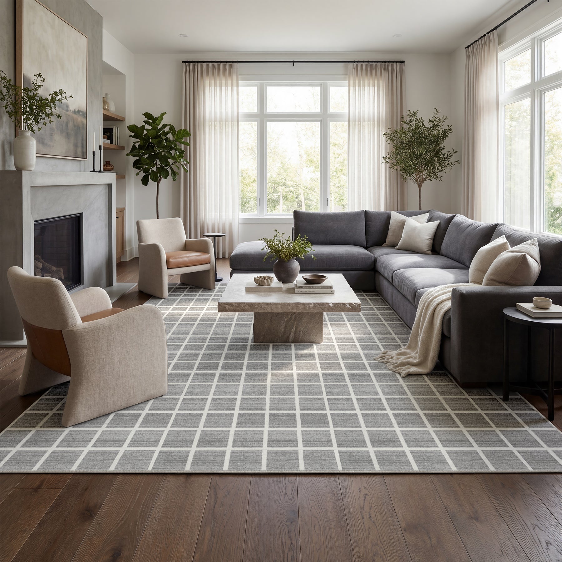 5x7/8x10 Modern Plaid Area Rug, Checkered Washable Rug Soft Non-Slip Ultra Thin Throw Carpet for Living Room, Oeko-Tex Certified