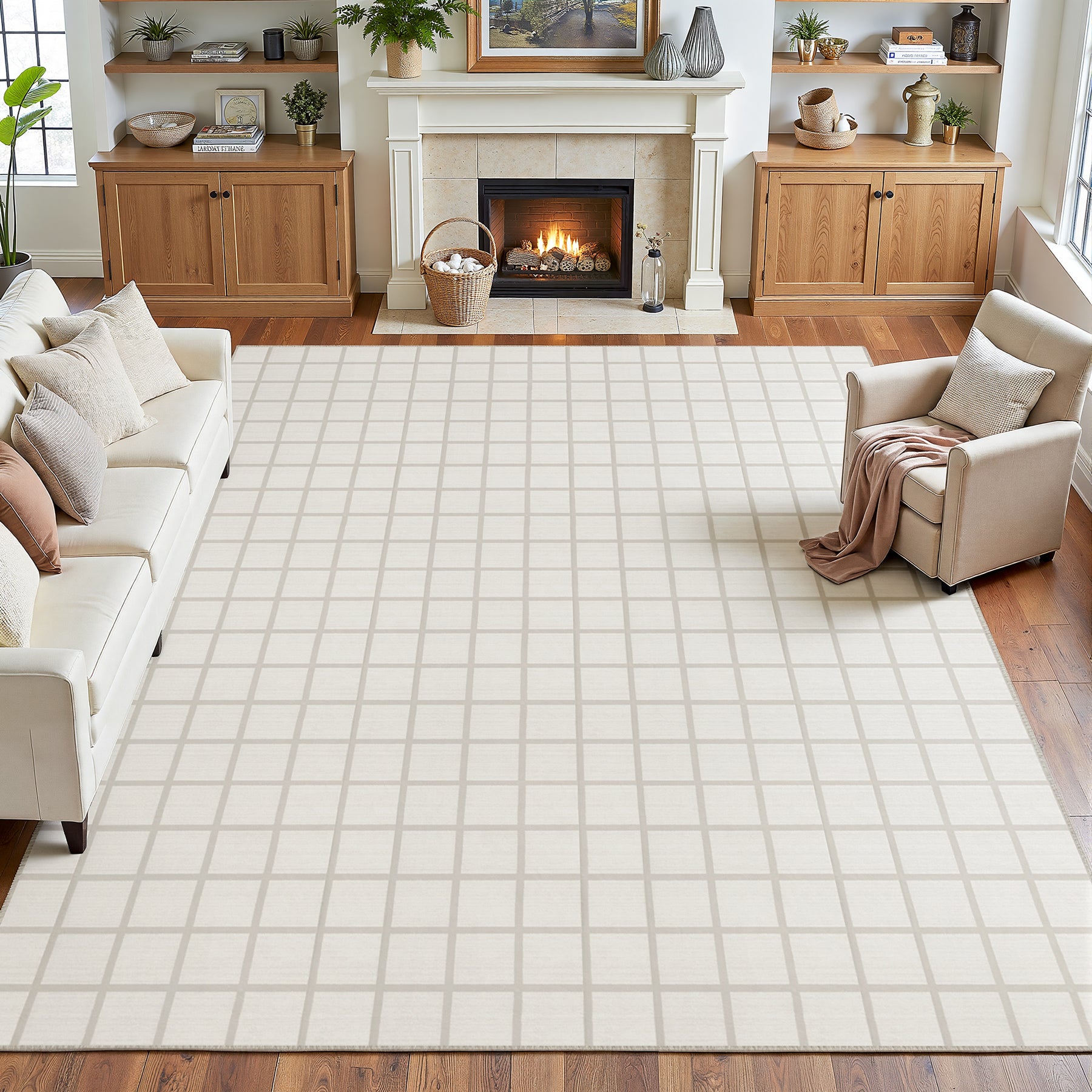 5x7/8x10 Modern Plaid Area Rug, Checkered Washable Rug Soft Non-Slip Ultra Thin Throw Carpet for Living Room, Oeko-Tex Certified