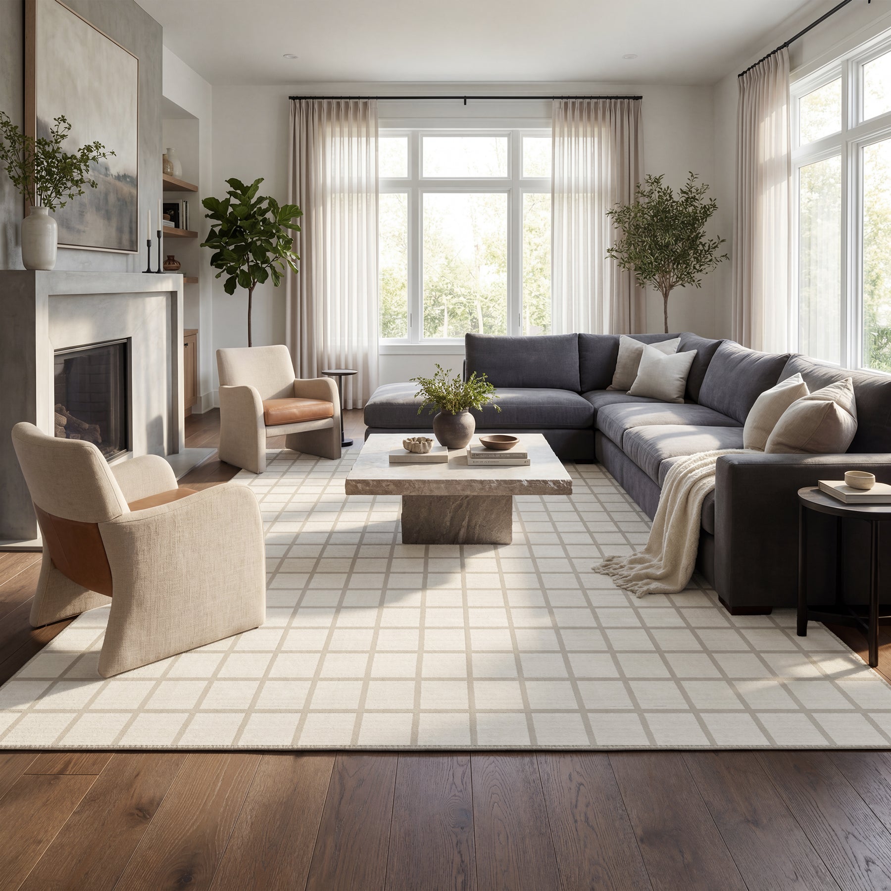 5x7/8x10 Modern Plaid Area Rug, Checkered Washable Rug Soft Non-Slip Ultra Thin Throw Carpet for Living Room, Oeko-Tex Certified