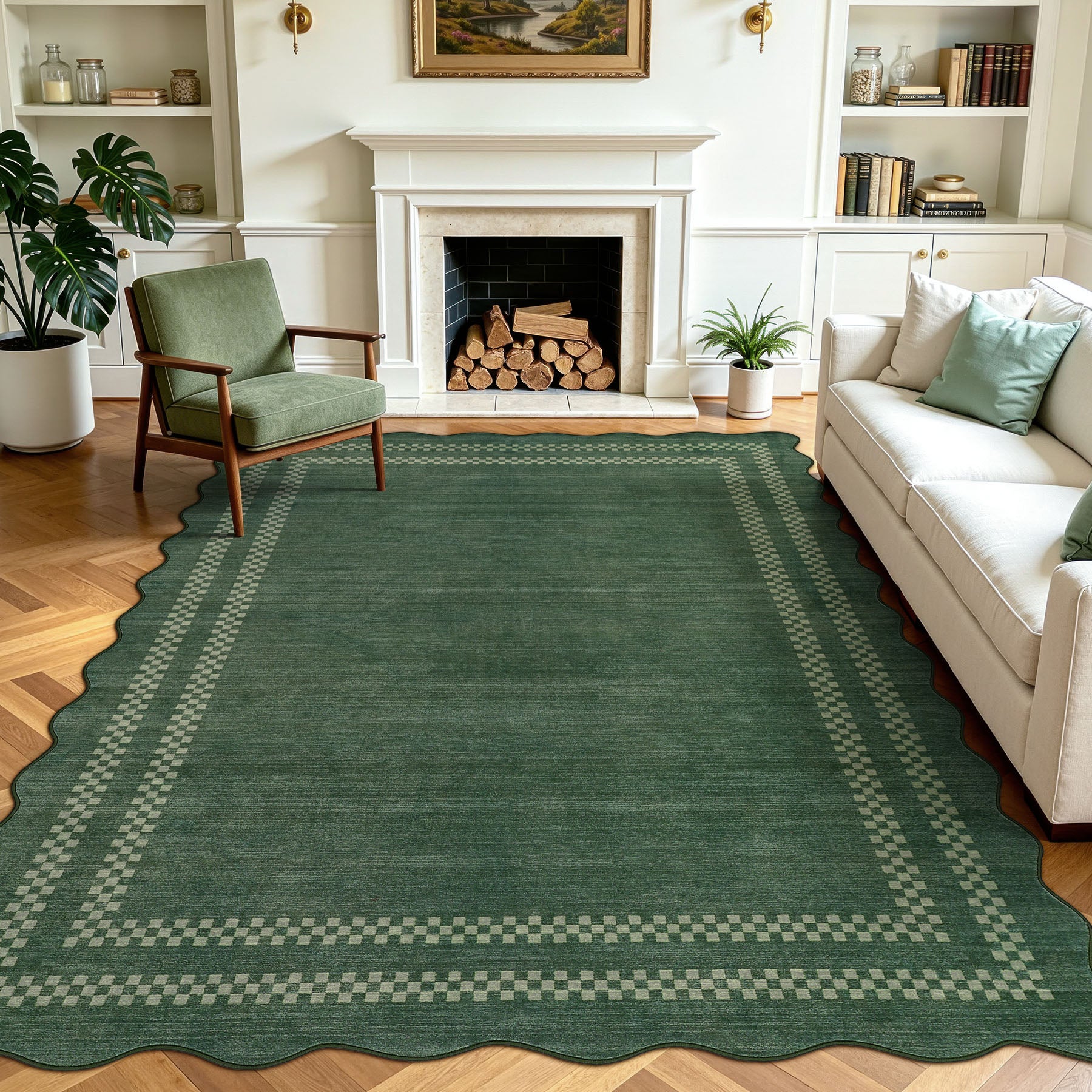 5x7/8x10 Scalloped Washable Area Rugs, Soft Geometric Non-Slip Indoor Rug for Living Room Bedroom, Oeko-Tex Certified