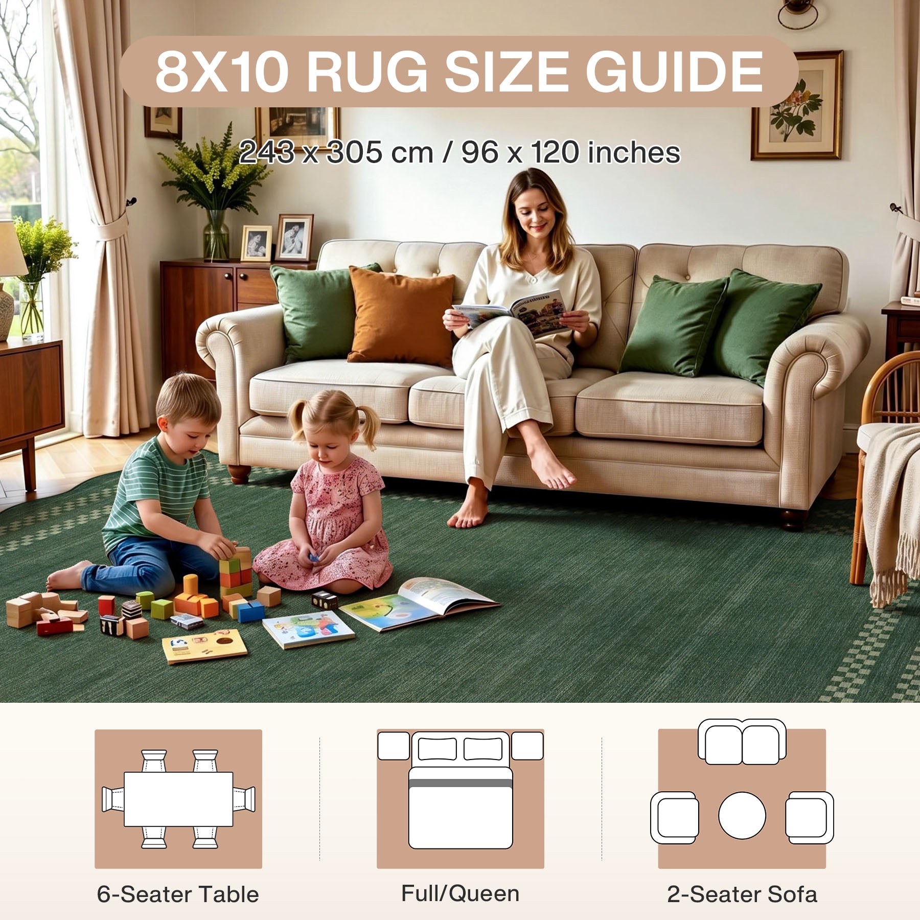 5x7/8x10 Scalloped Washable Area Rugs, Soft Geometric Non-Slip Indoor Rug for Living Room Bedroom, Oeko-Tex Certified