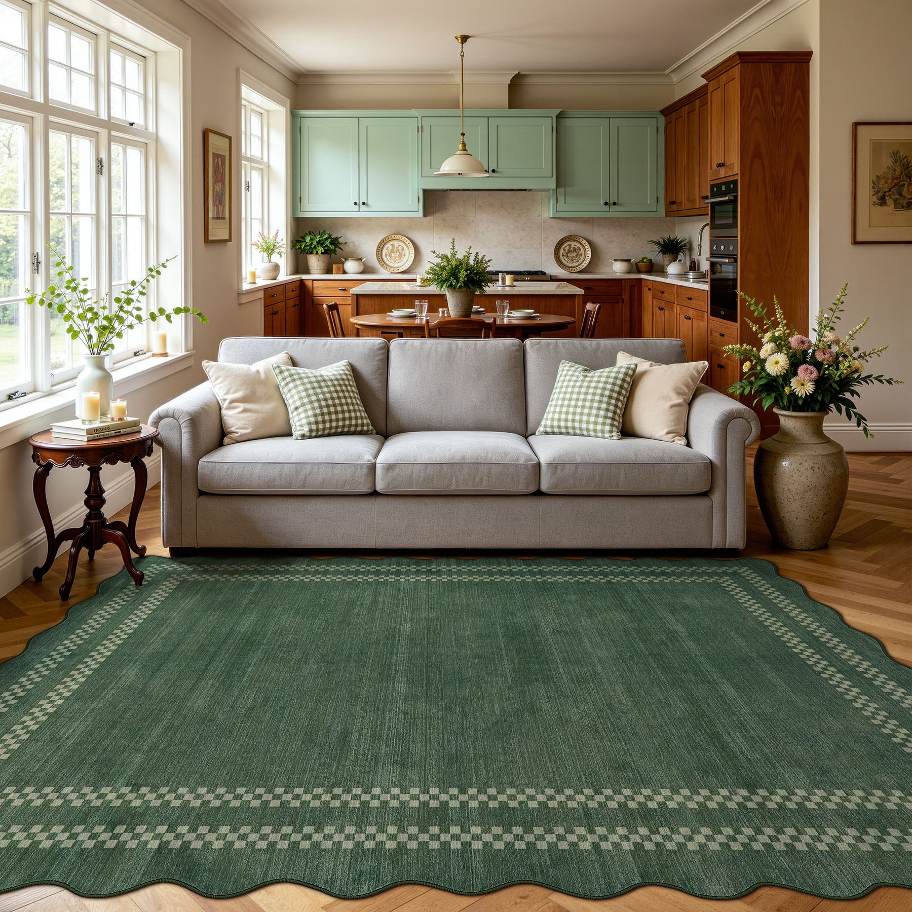 5x7/8x10 Scalloped Washable Area Rugs, Soft Geometric Non-Slip Indoor Rug for Living Room Bedroom, Oeko-Tex Certified