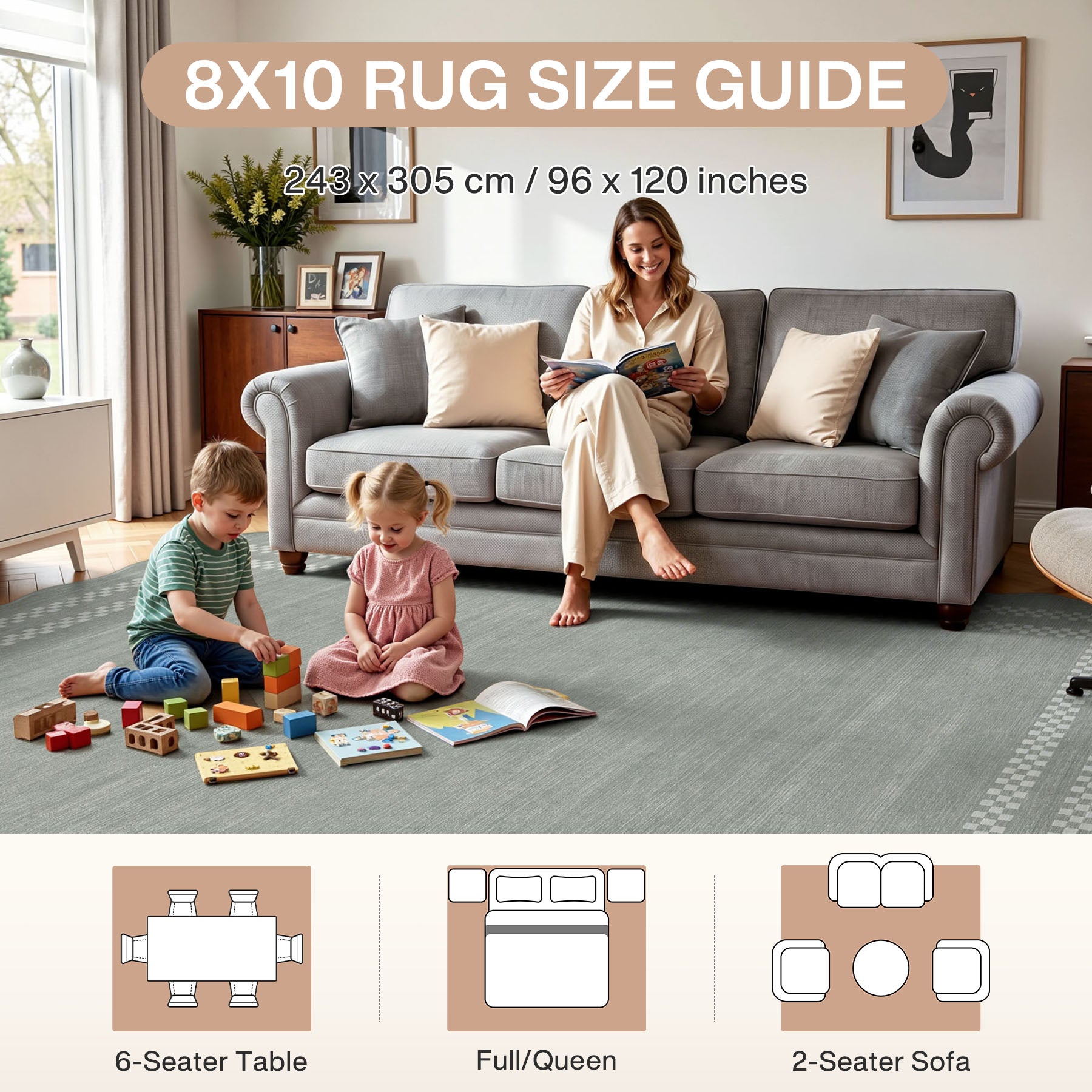 5x7/8x10 Scalloped Washable Area Rugs, Soft Geometric Non-Slip Indoor Rug for Living Room Bedroom, Oeko-Tex Certified