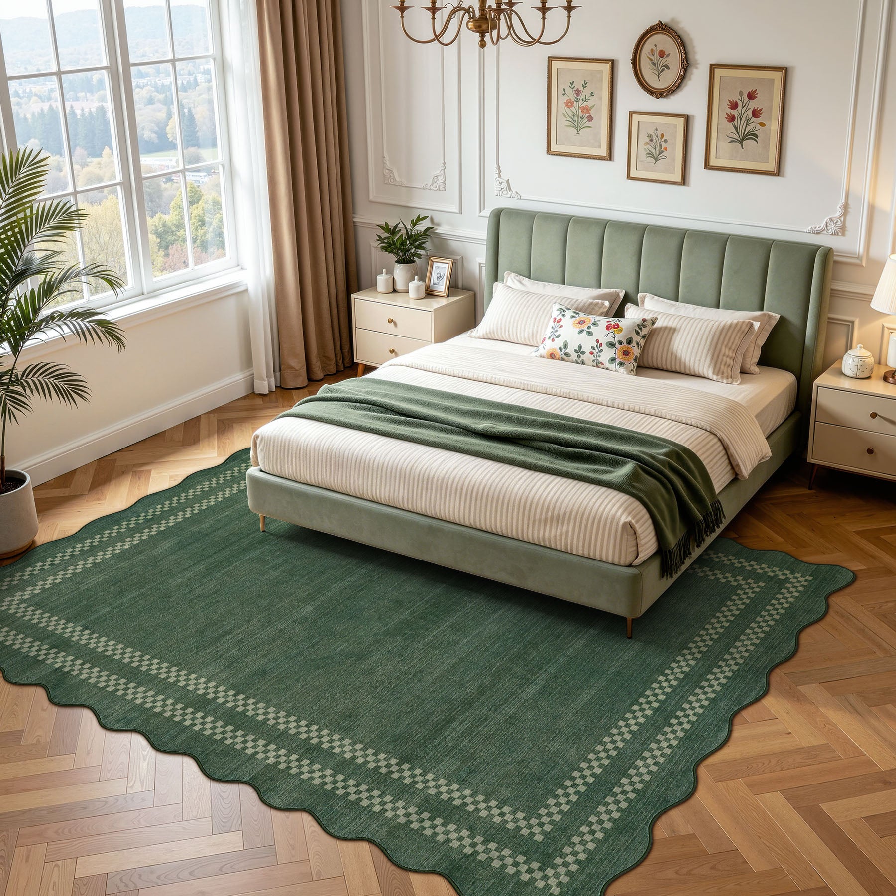 5x7/8x10 Scalloped Washable Area Rugs, Soft Geometric Non-Slip Indoor Rug for Living Room Bedroom, Oeko-Tex Certified