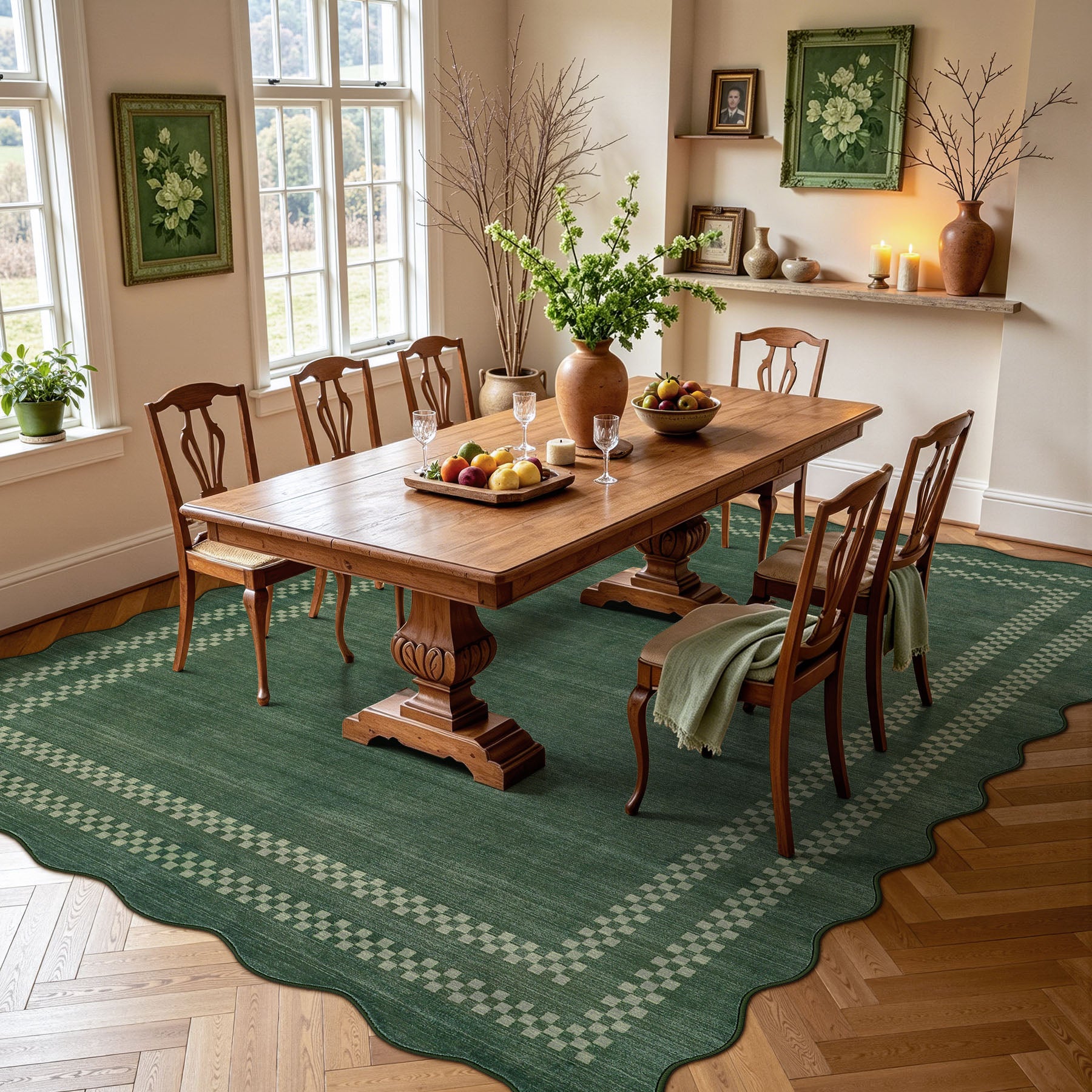 5x7/8x10 Scalloped Washable Area Rugs, Soft Geometric Non-Slip Indoor Rug for Living Room Bedroom, Oeko-Tex Certified