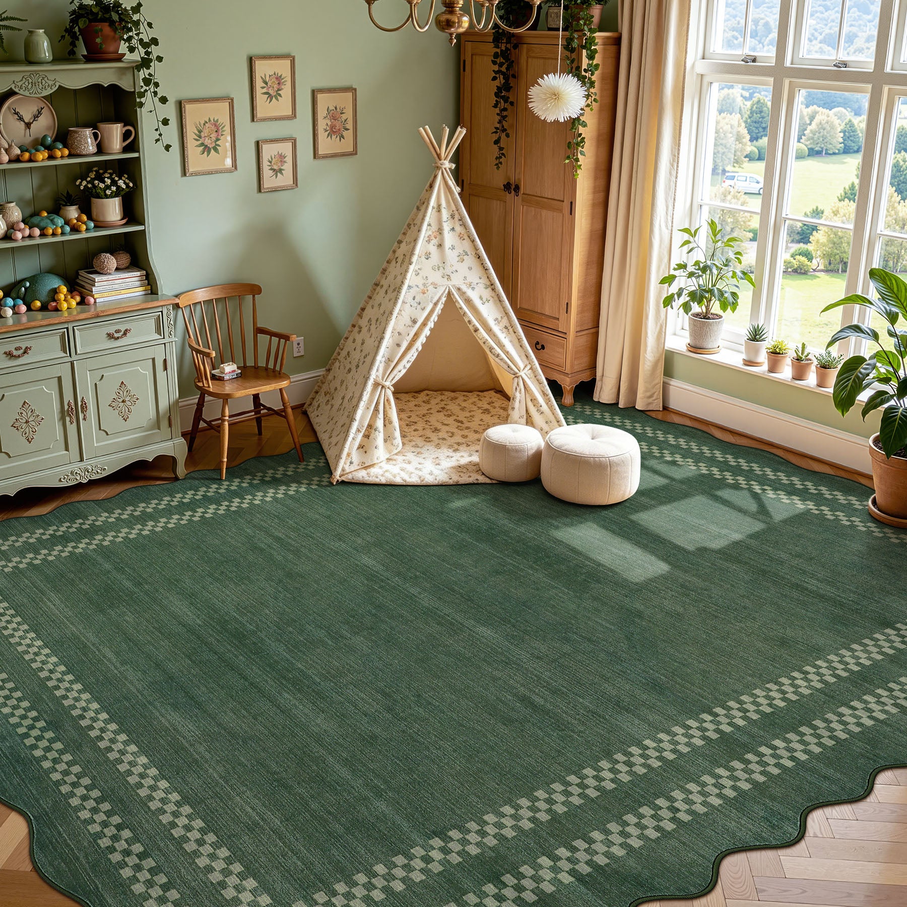 5x7/8x10 Scalloped Washable Area Rugs, Soft Geometric Non-Slip Indoor Rug for Living Room Bedroom, Oeko-Tex Certified