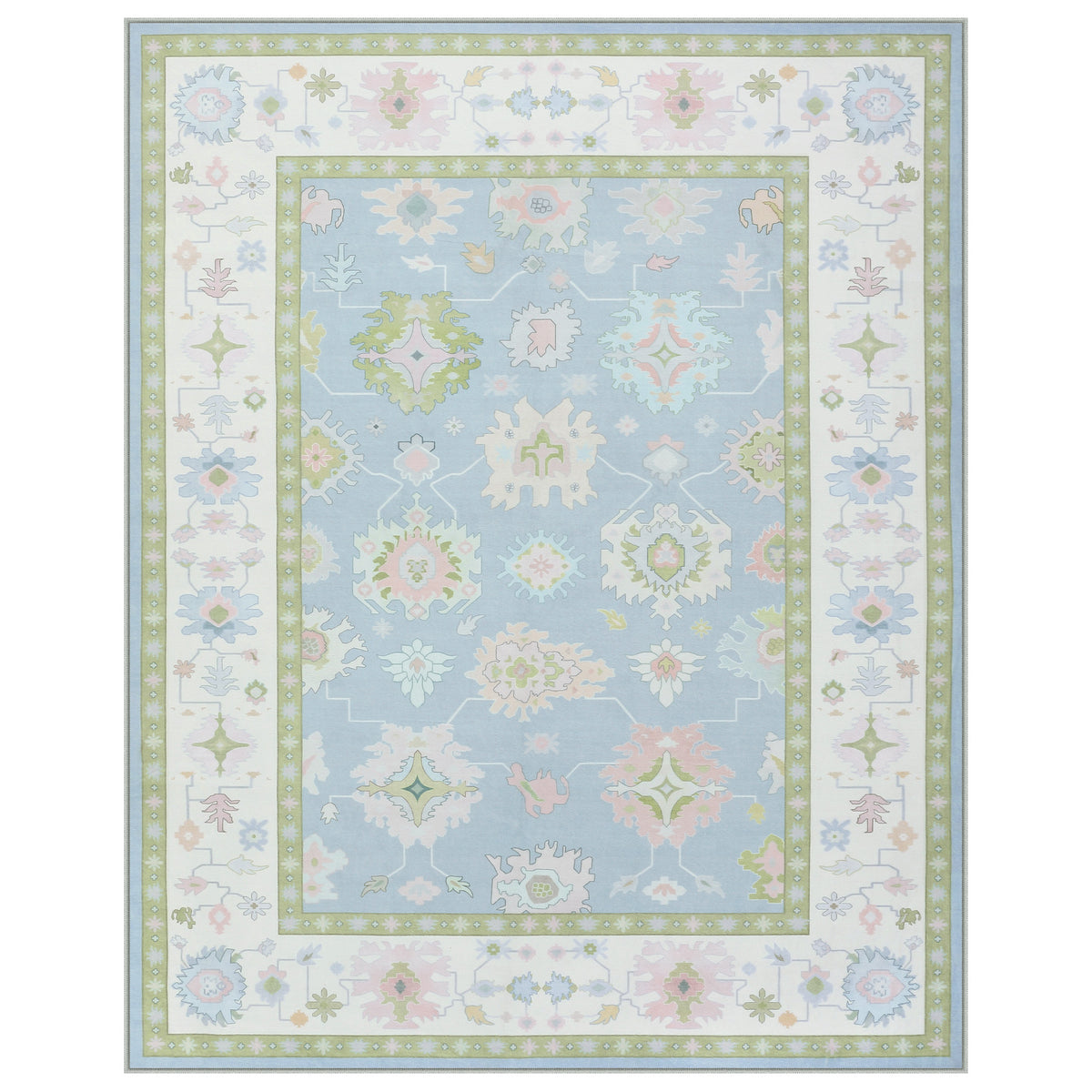 5x7/8x10/9x12 Boho Oushak Area Rug, Floral Washable Non Slip Low Pile Area Rug, Oeko-Tex Certified