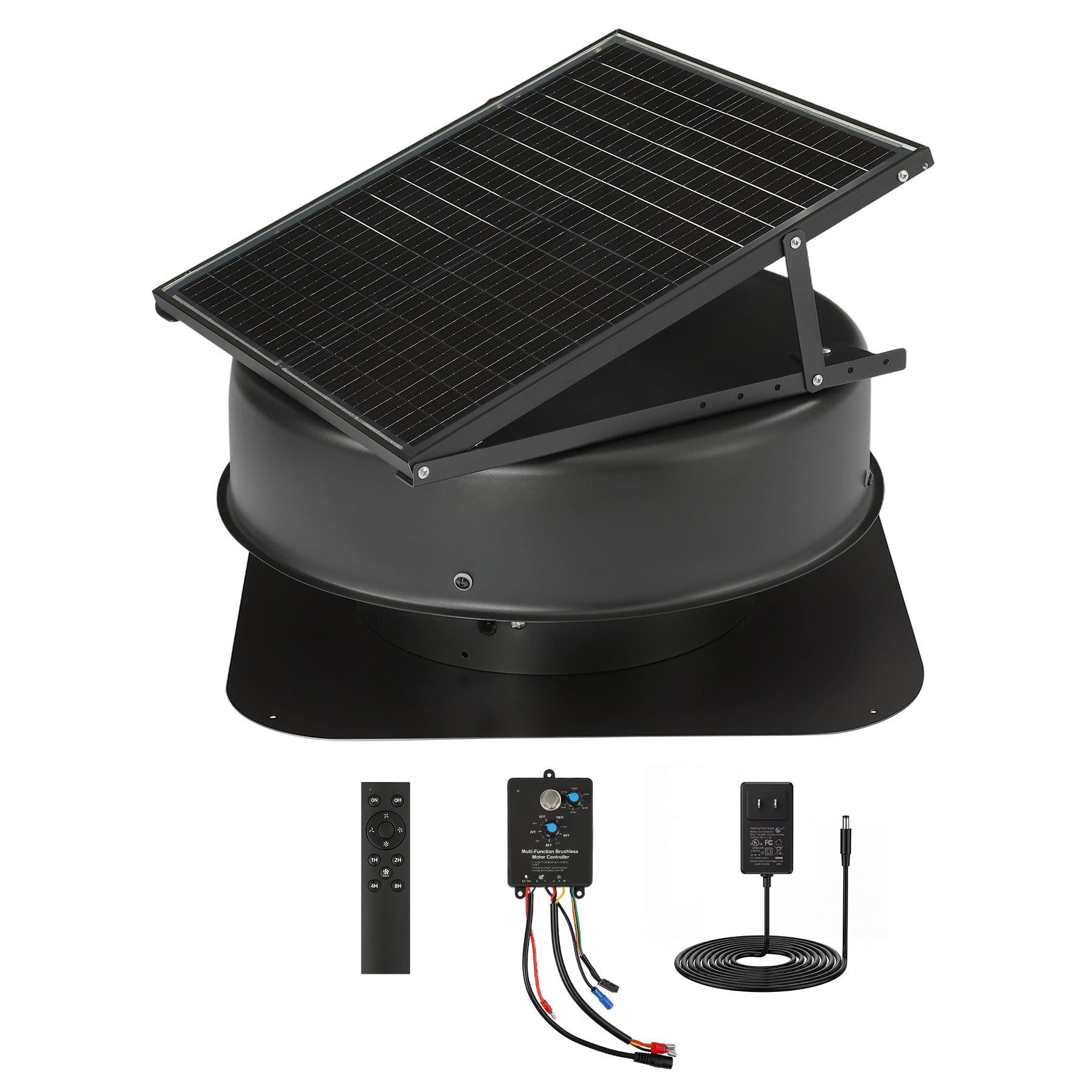 50W Solar Attic Fan with 2500 CFM & Smart Thermostat/Humidity/Smoke Sensor