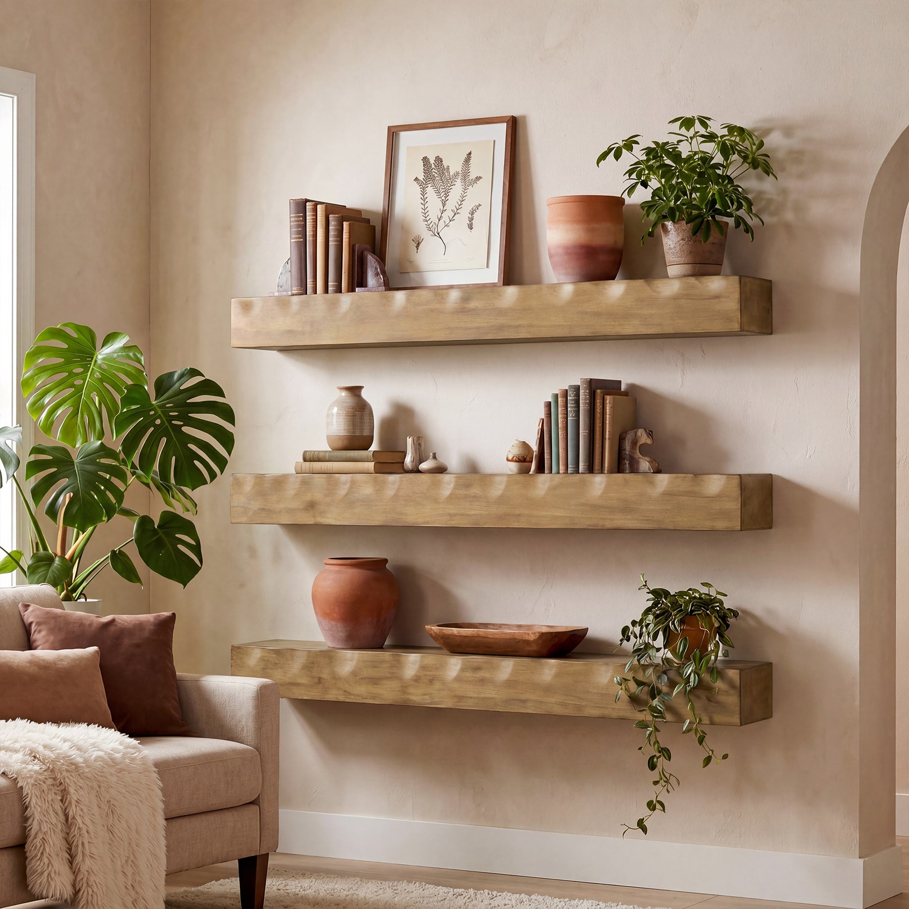63" Fireplace Mantel Shelf, Solid Wood Wall Floating Mantel Shelf for Over Fireplace