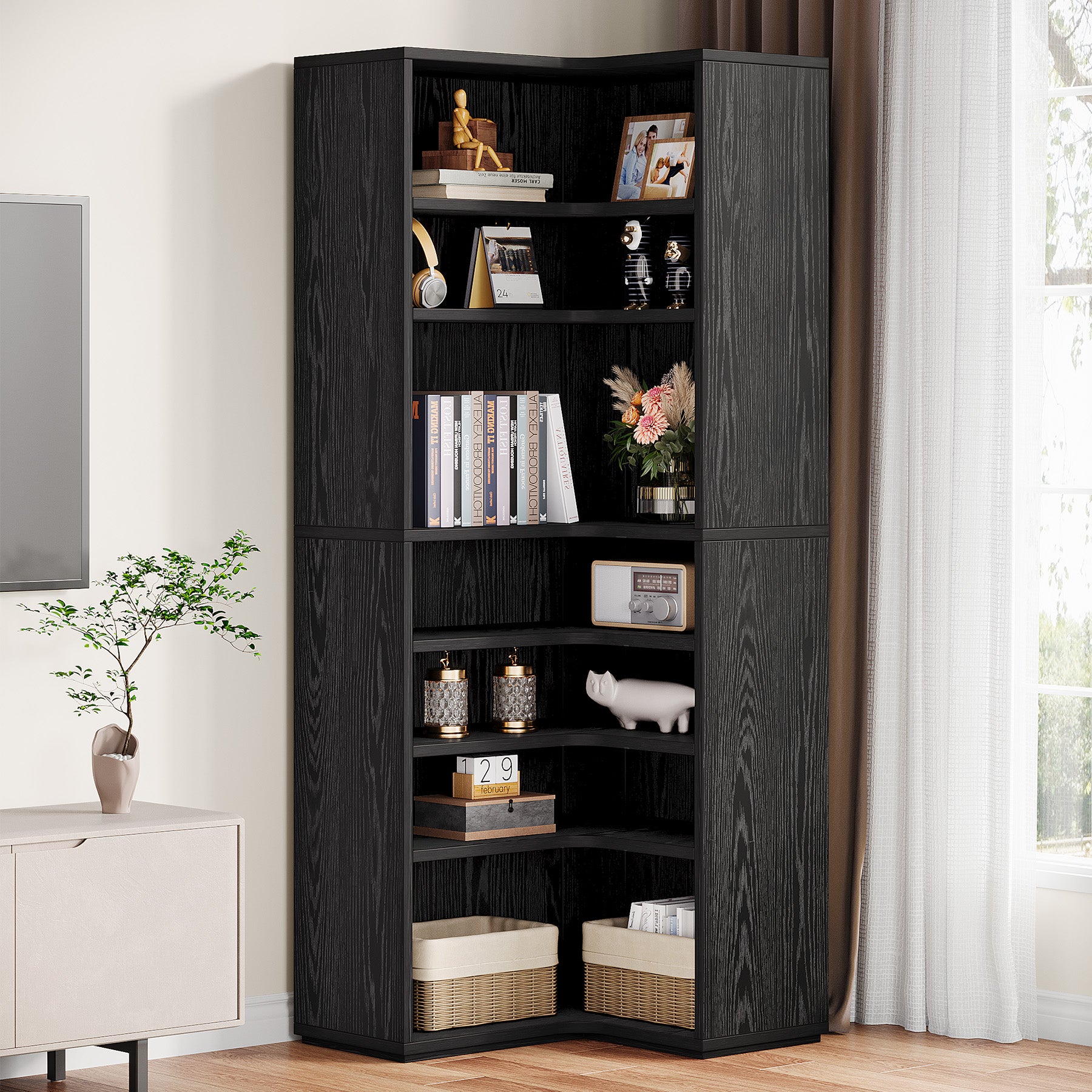 9-Tier Corner Bookshelf, Modern L-Shaped Bookcase Display Shelf